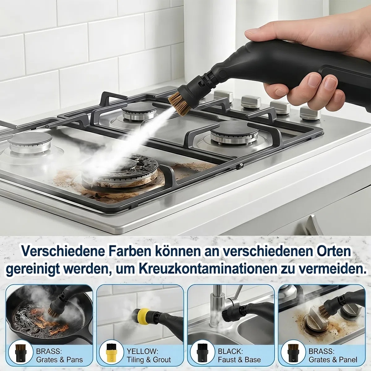 12 Stück Dampfreiniger Zubehör für Kärcher, Kompatibel mit SC1 SC2 SC3 SC4 SC5, Dampfreiniger Ersatzteile für Kärcher, Inkl Rundbürste Flachbürste Düsen Mikrofaser-Tuch, für Küche Bad Auto
