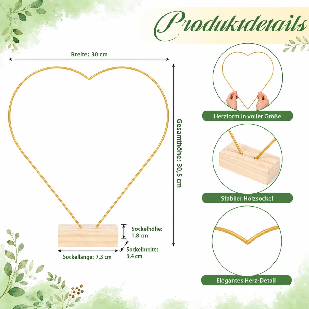 jojofuny 2 Satz Metallring Herzform Mit Holzständer: 30cm Dekoring mit Fuß Für Blumenkränze Für DIY Girlanden, Weihnachten Handwerk, Kreative Wanddekorationen, Hochzeiten projekte