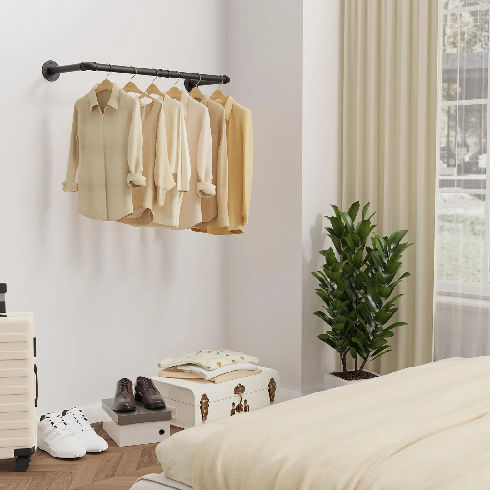 Yawinhe Kleiderstangen für die Wand, 80cm industrieller Rohr-Kleiderständer zur Wandmontage, Platzsparenders Wandregal Küchenregal, für Geschäft, Wohnen, Schwarz, 1-Pack, YMG002A-1
