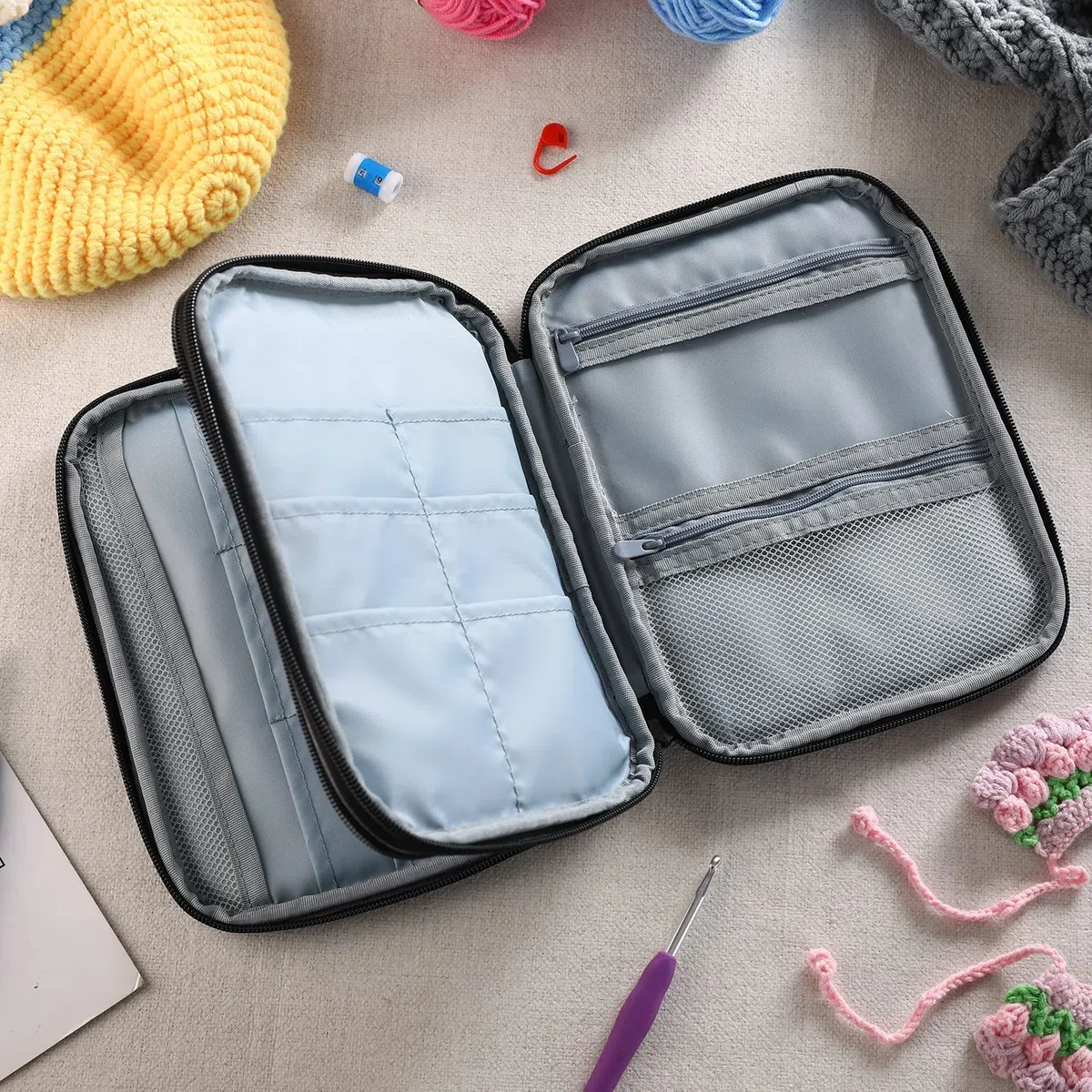 LOOEN Stricknadeln Tasche,Organizer Tasche für Rundstricknadeln, 23.6 Zoll Stricknadeln und anderes Zubehör, Aufbewahrungs Organizer(Keine Zubehör enthalten)