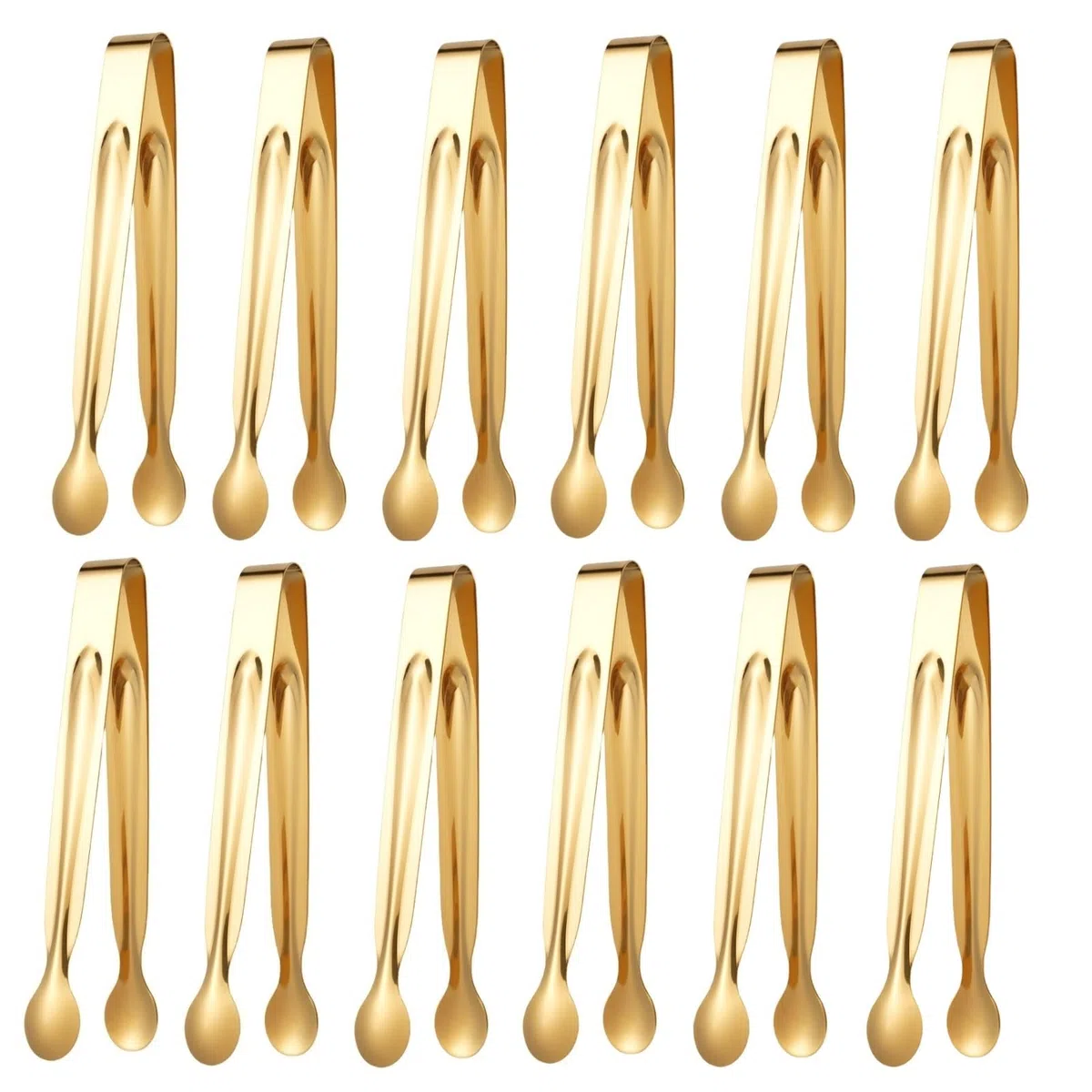 12er Set Eiszange Zuckerzange Edelstahl Zuckerzange Candybar Eiswürfelzange Klein Servierzange für Zuckerwürfel, Eiswürfel, Salat, Party Kaffee Bar Küche (Gold, 15cm)