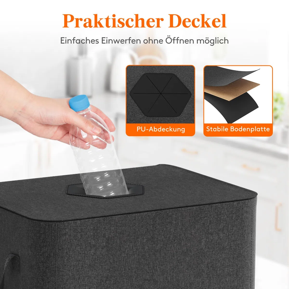 Lifewit 100L Pfandflaschen Sammelbehälter mit Deckel, Groß Pfandflaschen Aufbewahrung, Behälter Leergut & Altglas Aufbewahrung, Flaschensammler mit Loch Küche Abstellraum Flaschentasche, Dunkelgrau