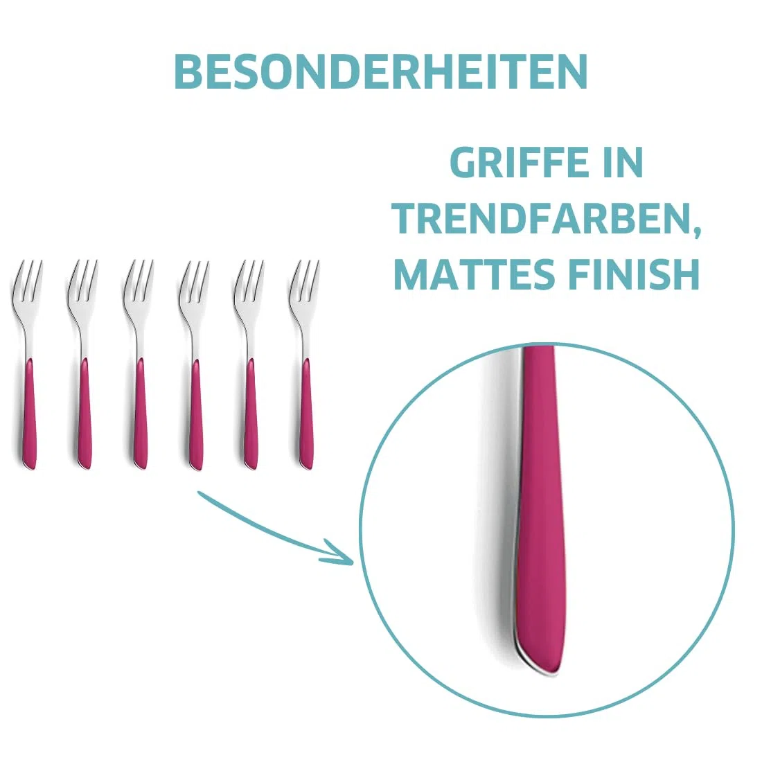 Kuppels Prisma Kuchengabeln 6-tlg., 18/0 Edelstahl, Himbeerrot | Rostfreies, spülmaschinenfestes Dessertgabel-Set mit mattem Design und attraktiver, bunter Farbauswahl verfügbar