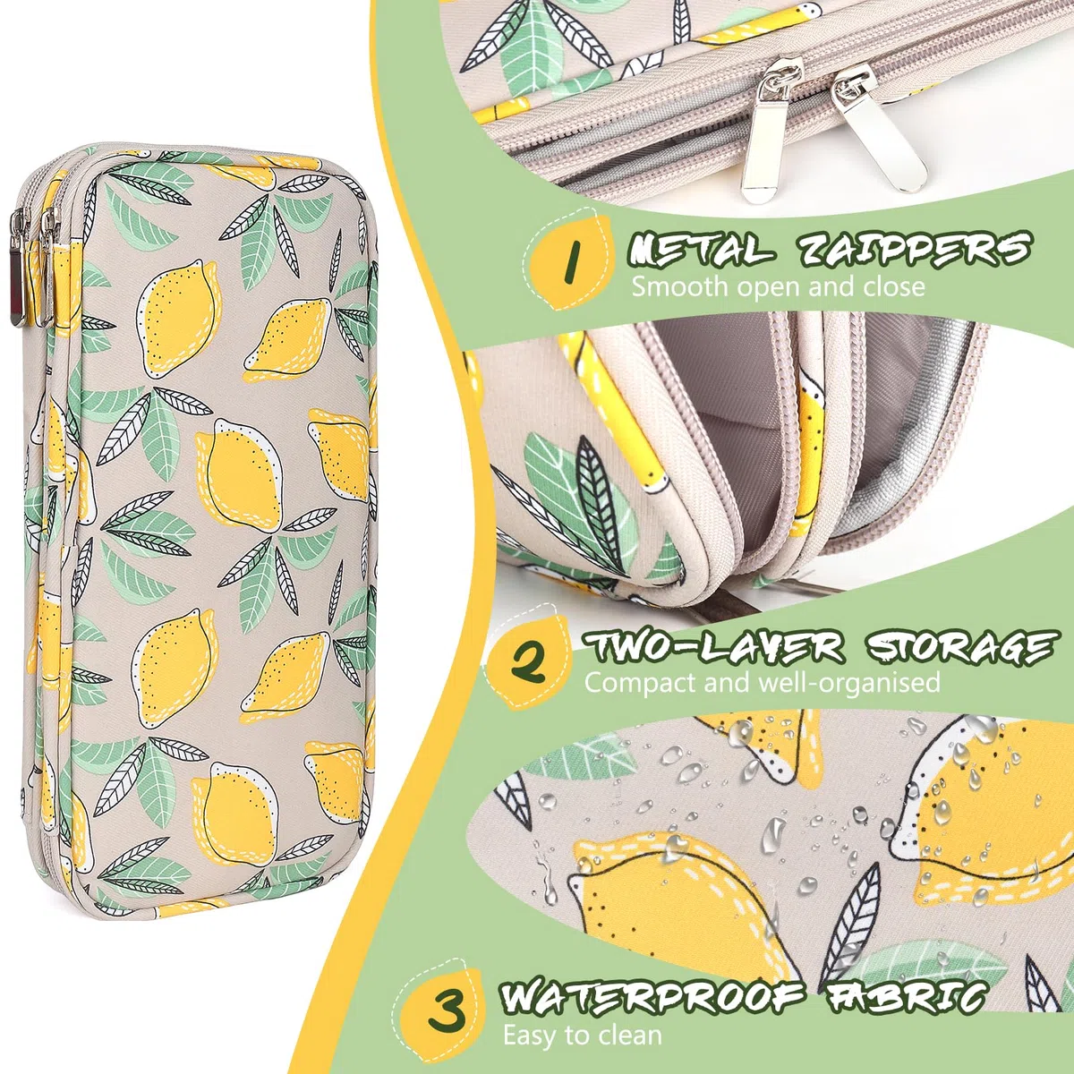 Aeelike Gelbe Zitrone Stricknadeln Häkelnadeln Aufbewahrung Etui, Doppelter Organizer Tasche mit Reißverschluss für Tunesische Häkelnadel Aufbewahrung, Stricknadel Set und Strickzubehör (OHNE Zubehör)