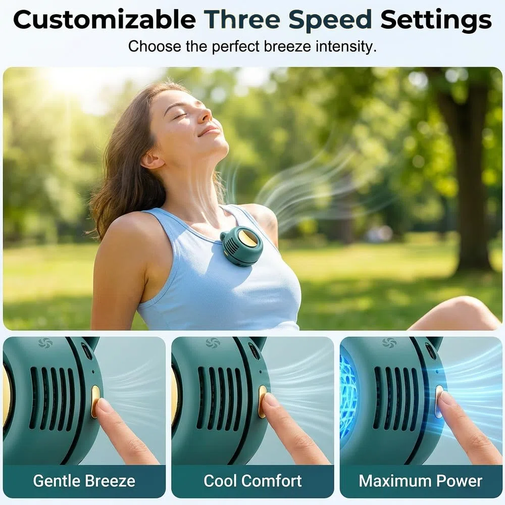 Tragbarer Clip Ventilator, 2026 Neu Taillenclip-Ventilator, Portable Silent Mini Bladeless Electric Fan, 3 Geschwindigkeiten Mini Ventilator Aufladbar,Handventilator für Sommer Reise Outdoor (Grün)