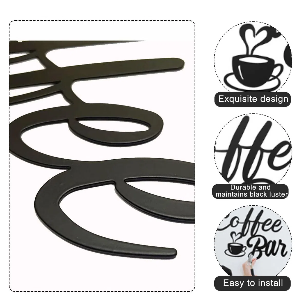 NIYATA Kaffeeschild aus schwarzem Metall, Wanddekoration, Café, Metall, für Dekoration der Küche für Haus, Café-Station, Haus, Schwarz