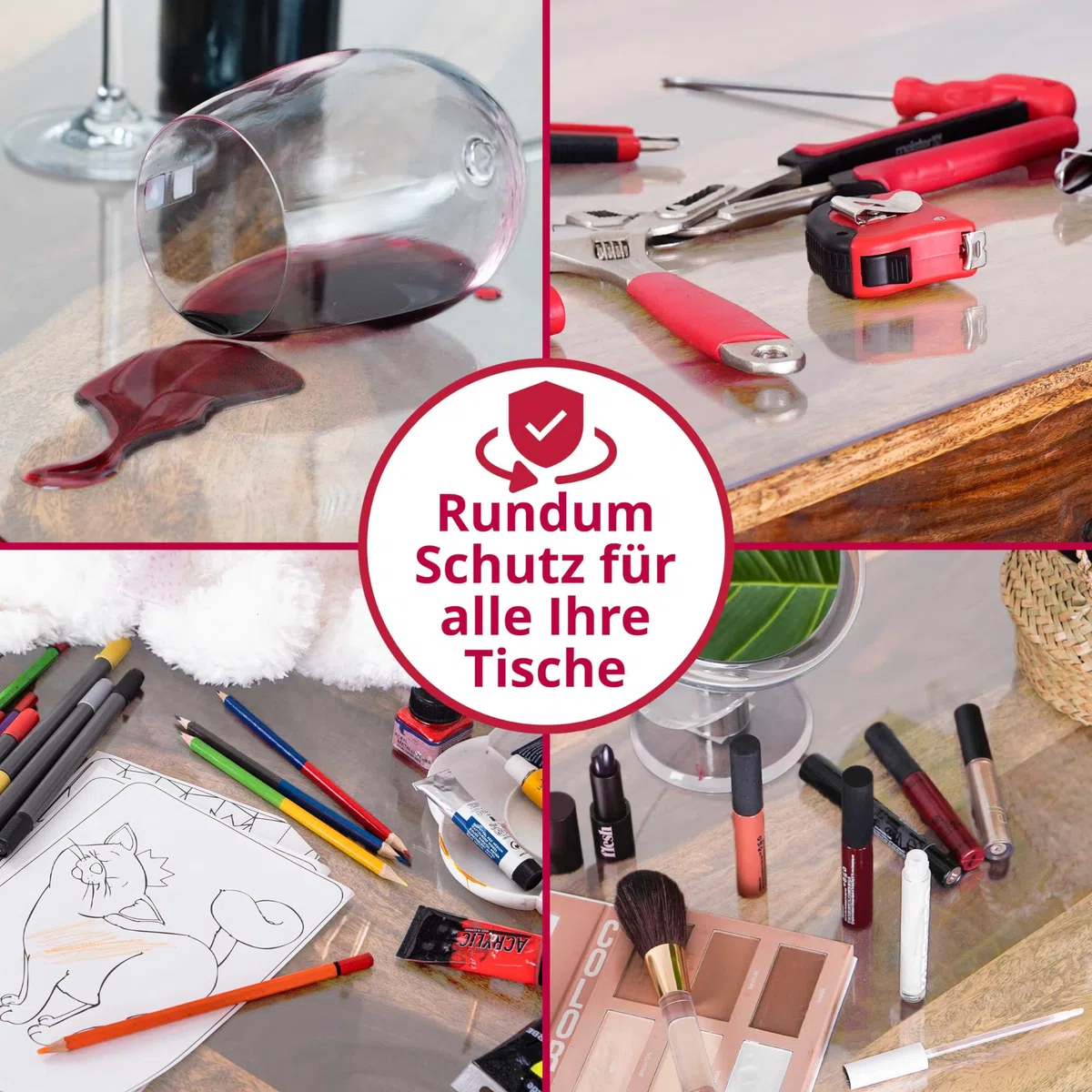 Transparent Tischfolie Schutzfolie Folie leicht mattiert Abgeschrägte V-Kante Eckig 70 x 110 cm Tischdecke Maschinenzuschnitt