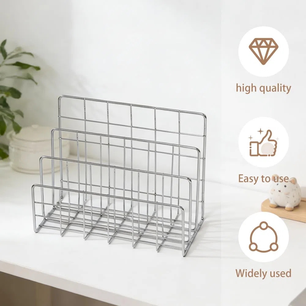 2 Stück Desktop Magazinhalter Silber Metall Schreibtisch Büro Zeitschriften Holder Silber Multi-fach Magazine Organizer Büro Zeitschriftenhalte etall Zeitschriftenhalter für Bücher,Akten,Brief