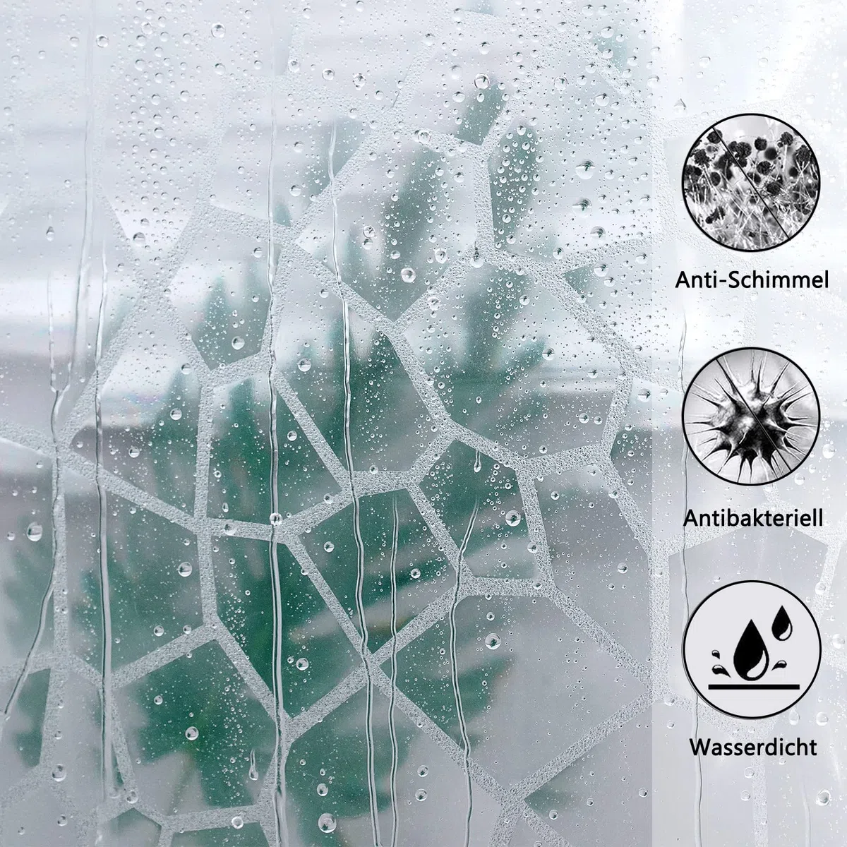 AooHome Duschvorhang Transparent, 180x200cm mit 5 Magnete unten, Antischimmel Wasserdicht Duschvorhänge mit 12 Ringe Hexagon Muster, Wasserfest für Badewanne Bad Vorhang