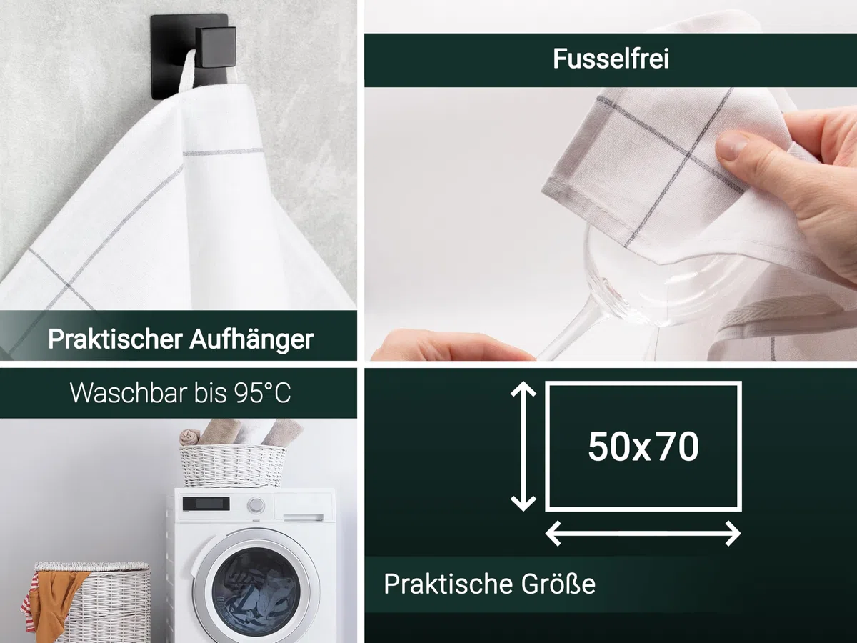 ZOLLNER 5er Set Geschirrtücher, 50x70 cm, Halbleinen, weiß grau