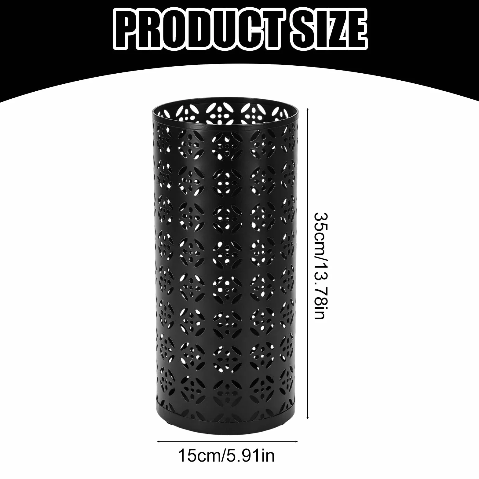 PORFOYO Schirmständer, Runder Regenschirmständer aus Metall, Schwarz Regenschirm Ständer, 15x15x35 cm Freistehender Schirmständer Regenschirm, Umbrella Stand für Eingangsbereich, Haus, Lobby, Büro