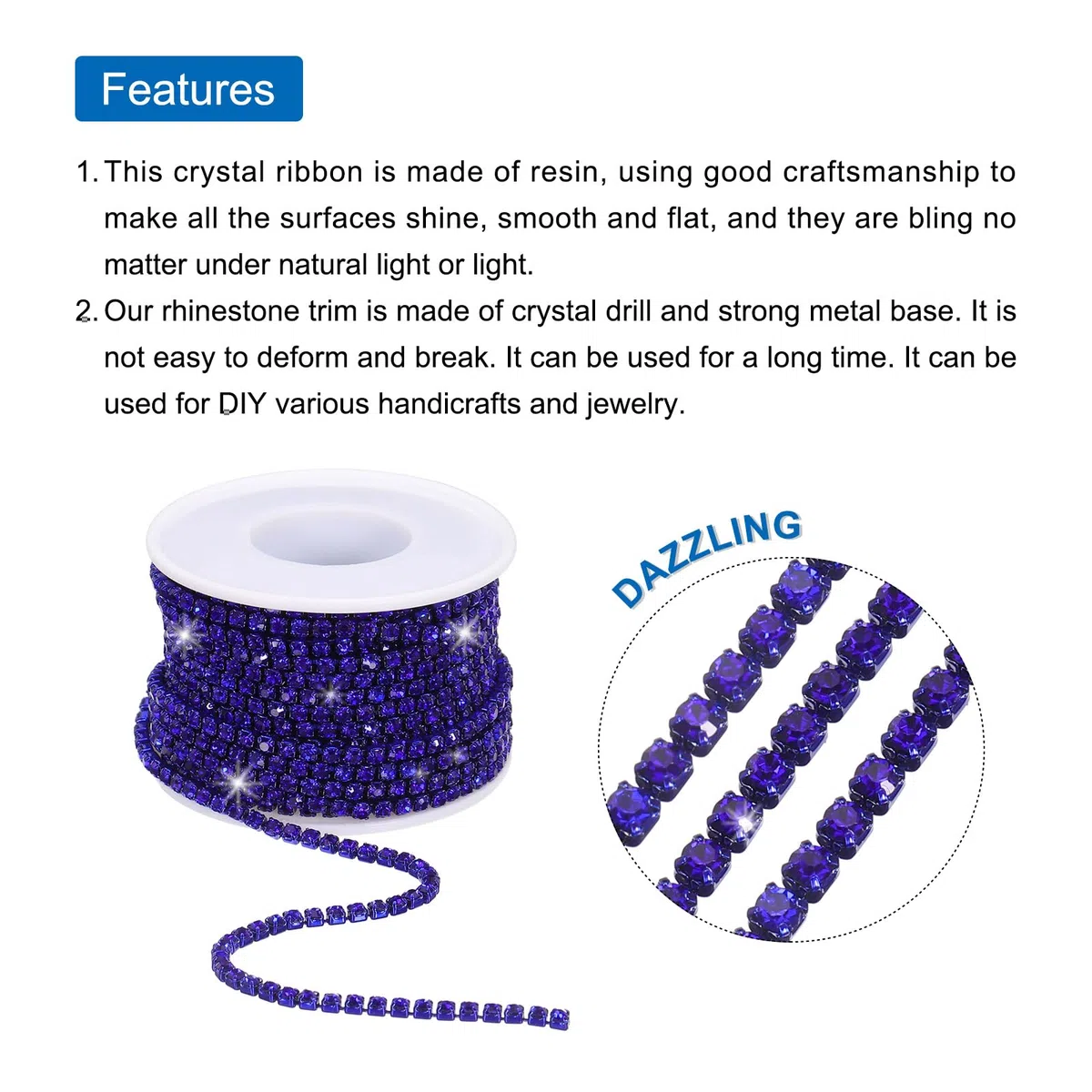 QUARKZMAN 10 Yard 2.5mm Kristall Strass Diamant Geschlossene Kette Trimmen Trimmklauen Becher Kette für Nähen Handwerk Basteln Schmuck Blau Juwelen Dunkel Blau Basis