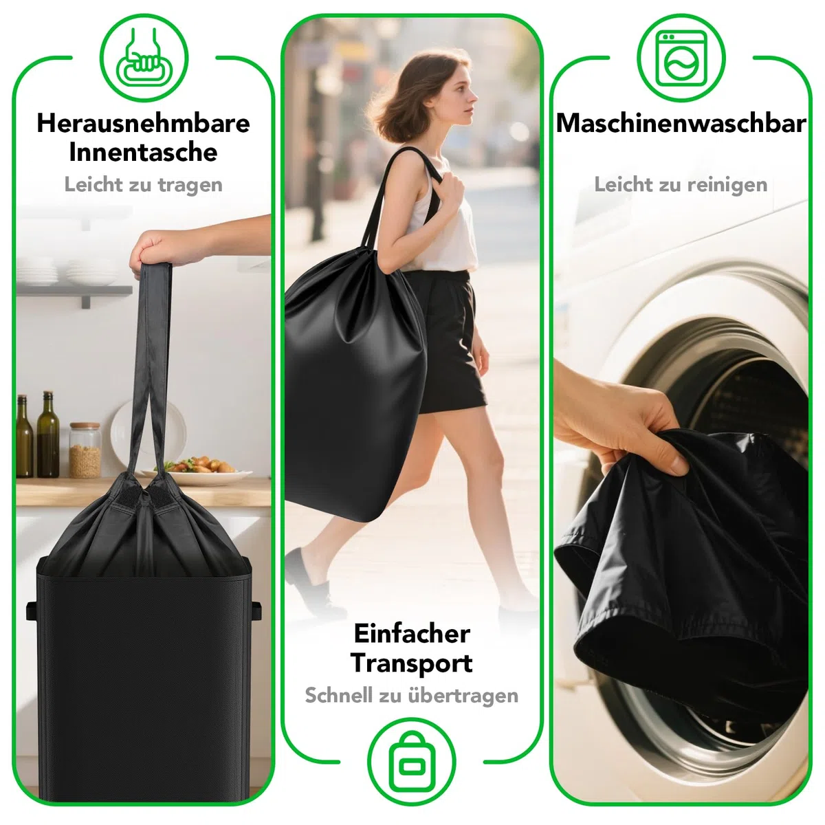 110L Pfandflaschen Sammelbehälter mit Deckel, Groß Pfandflaschen Aufbewahrung Organizer mit Tragetasche Flaschensammler Leergut mit Loch Flaschentasche Behälter für Küche & Haushalt
