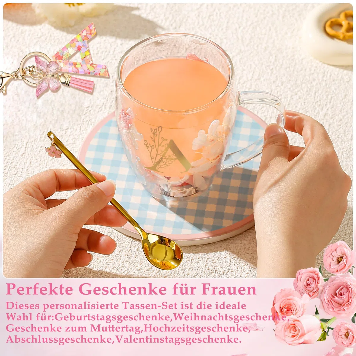Geschenke für Frauen Latte Macchiato Gläser Geburtstagsgeschenk für Frauen Doppelwandige Kaffeegläser Personalisierte Weihnachten Valentinstag Muttertag Geschenk für Sie Brautjungfer Teegläser
