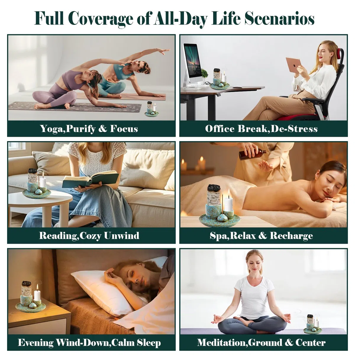 4-In-1 Keramik Räucherschale, Räucherstäbchenhalter für jedes Räucherwerk, Palo Santo, Weißer Salbei & Kerzen | Ideal für Home Decor, Meditation & Yoga (Blau)