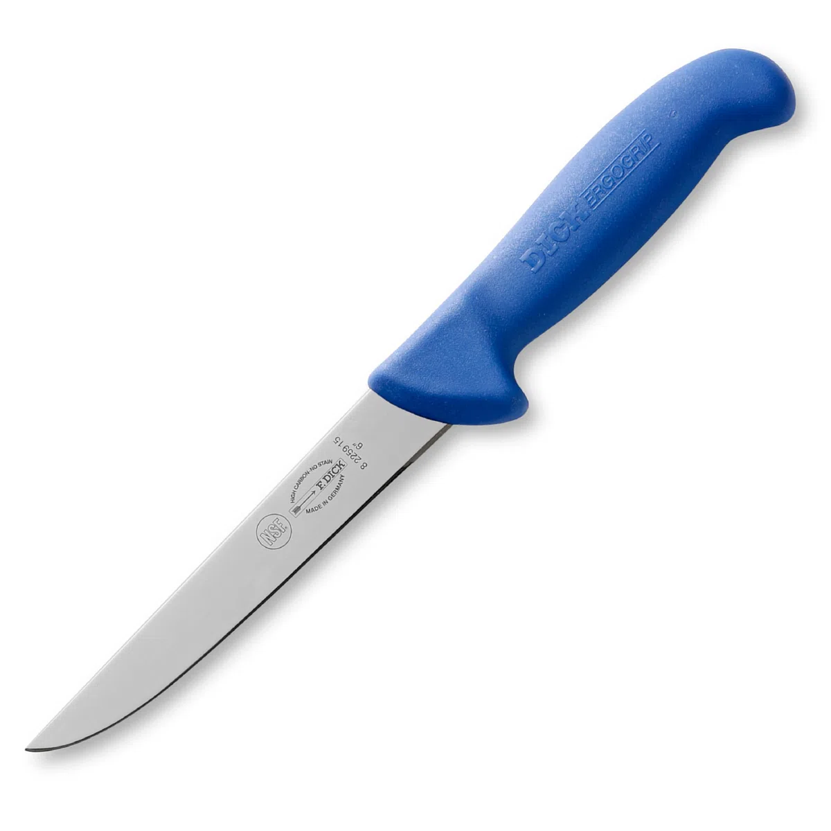 F. Dick Ausbeinmesser Steif/Metzgermesser ErgoGrip (Klinge Messer 15 cm, Messerstahl rostfrei, 56 HRC) -82259151, Edelstahl, Blank, Blau