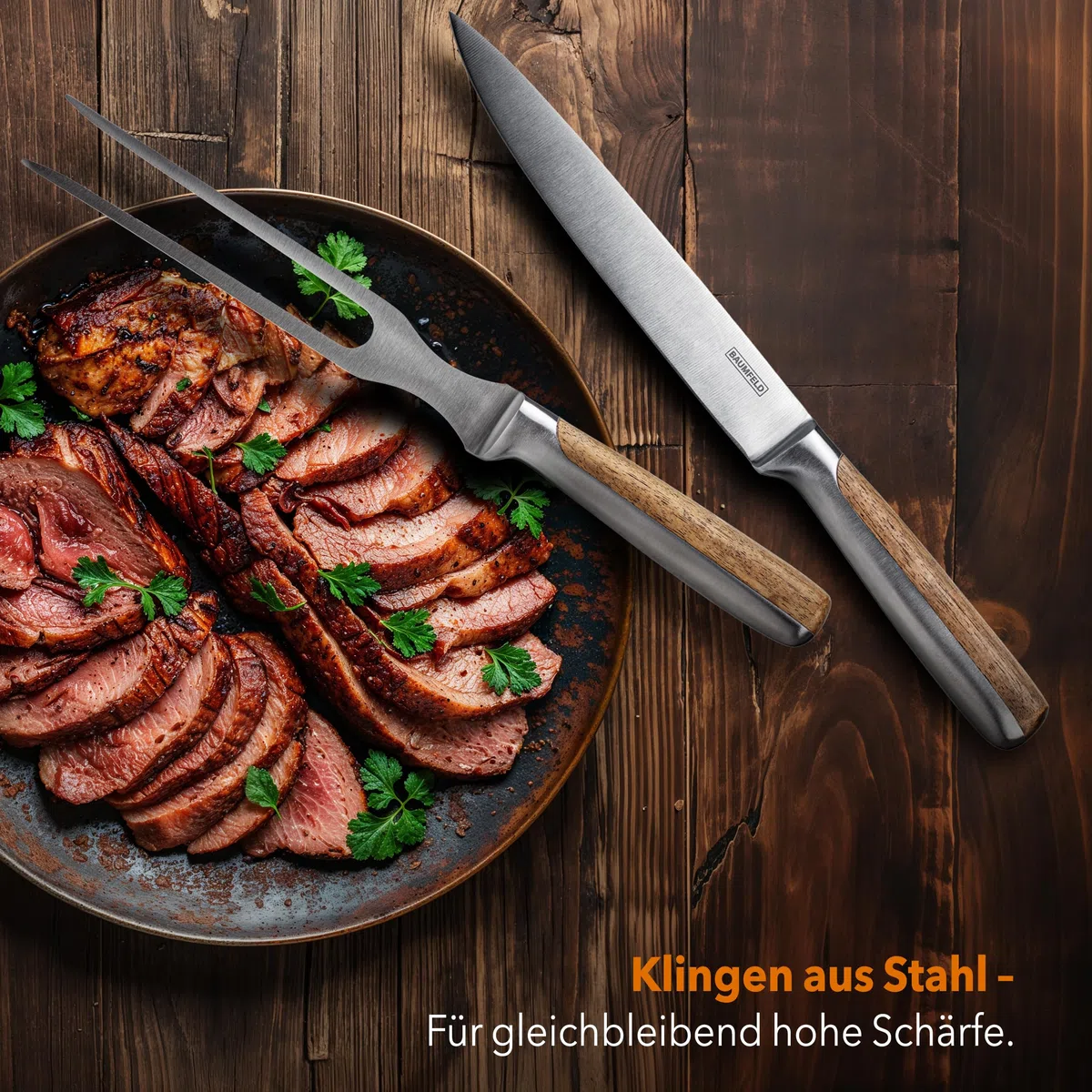 Grill- & Tranchierset 2-teilig – Fleischmesser mit Fleischgabel | BBQ Besteck für Steak & Braten (Silber)