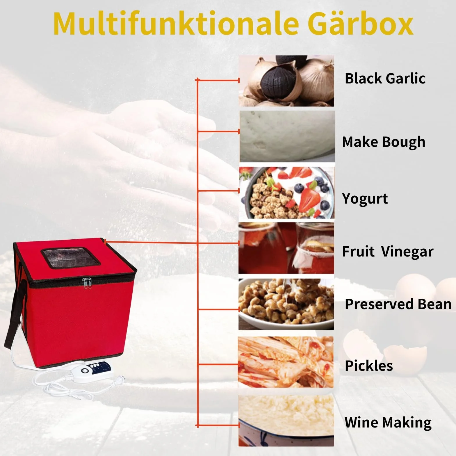 Cloud Fire Faltbare Teiggärbox, Temperatureinstellung Gärbox Mit Deckel, Abnehmbarer Multifunktions -Gärschrank für Zuhause, Brot, PizzaJoghurt, Reiswein (Rot, klein)