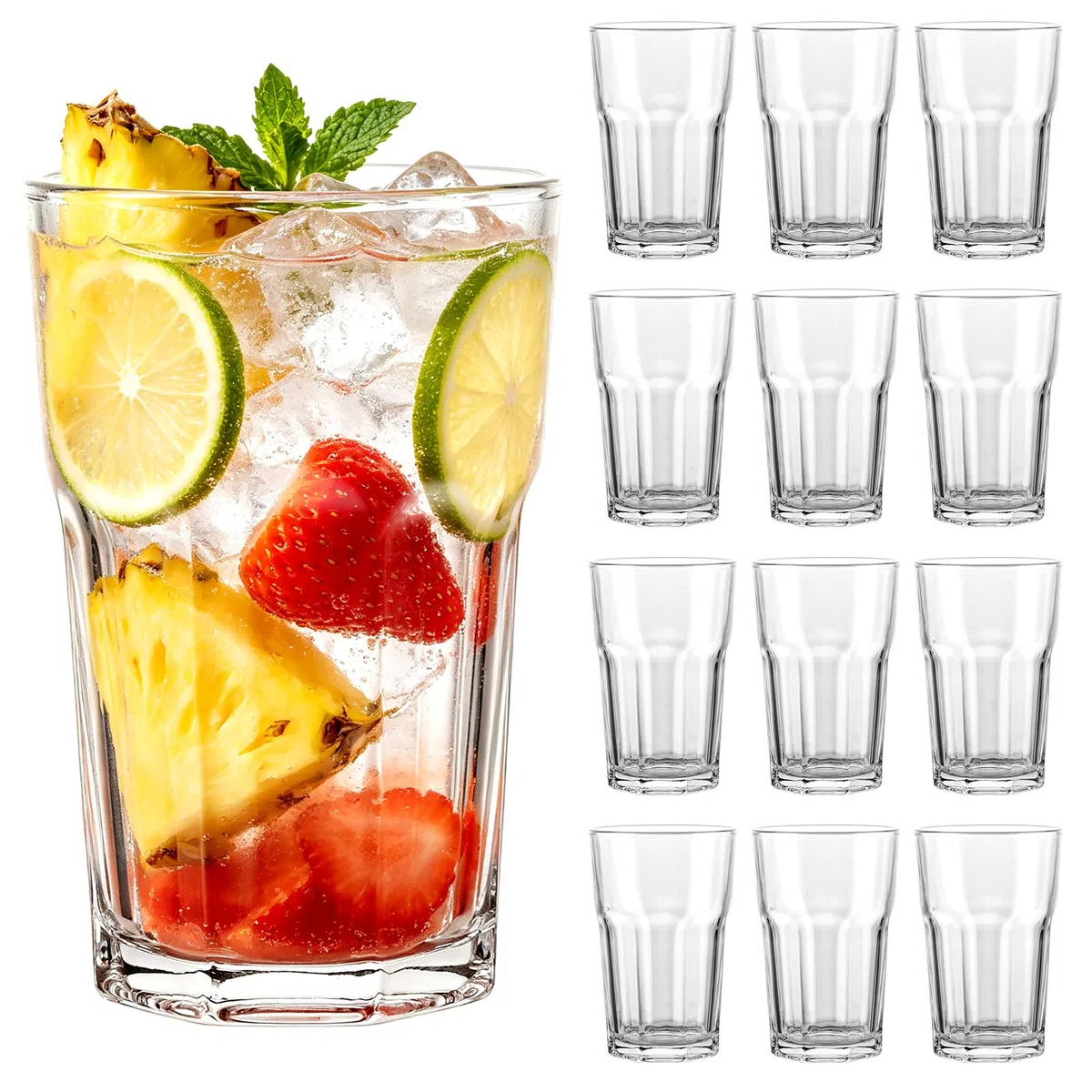 12 Stück Biergläser 320ml, Trinkgläser Set aus Bleifreiem Glas, Bierglas Set 12er und Transparente Wassergläser für Bier, Saft, Eiskaffee und Alltag
