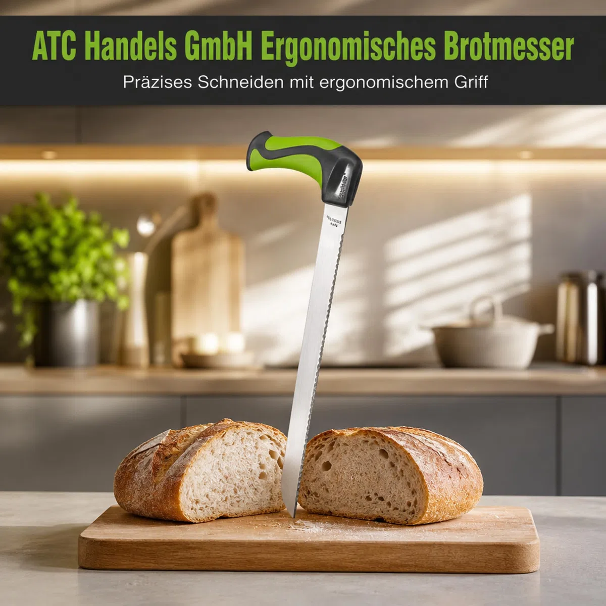 ATC Handels GmbH Ergonomisches Brotmesser – für präzises Schneiden – mit abgewinkeltem Griff