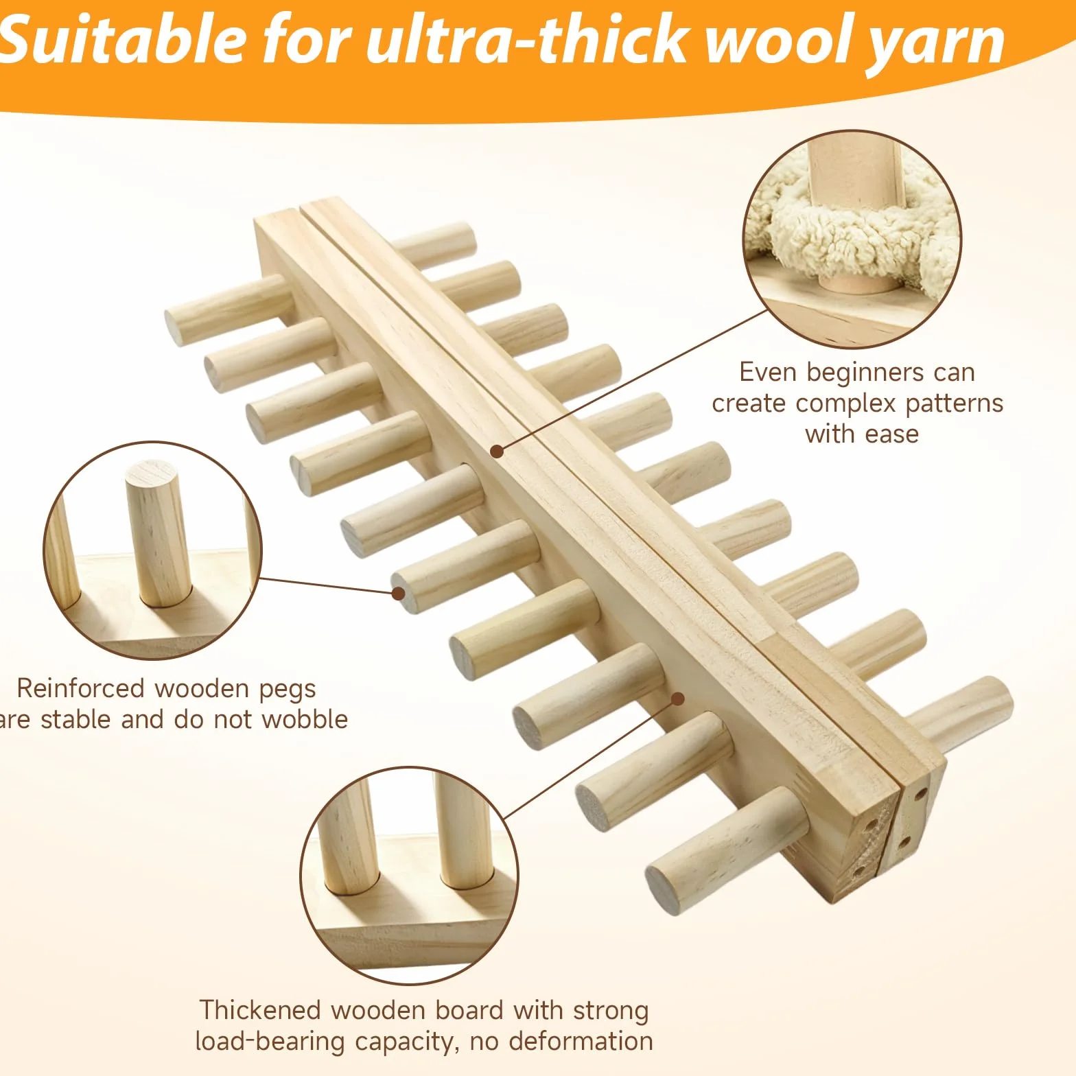 Holz Strickrahmen für Chunky Wolle, 160cm Strickmaschine für Decke Stircken Langer Strickwebstuhl Chunky Garn Stricken Loom Kit für DIY Decken Überwürfe, Garnwebsets Handstrickwerkzeuge Für Anfänger