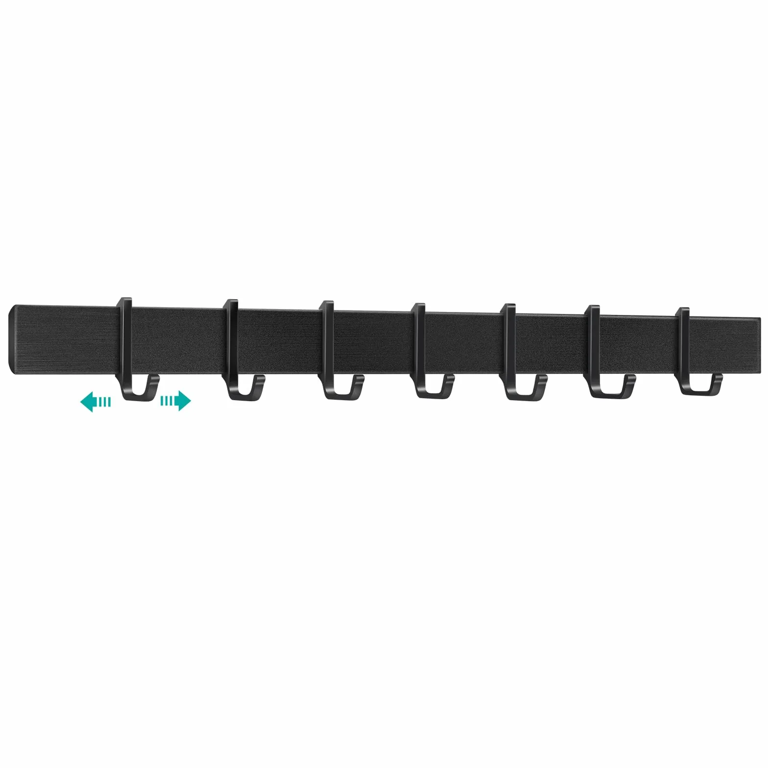 Hakenleiste Küche 40cm, Küchenhalterung ohne Bohren mit 7 abnehmbaren Haken, Aluminium küche Hakenleiste, Matte Oberfläche, Schwarz