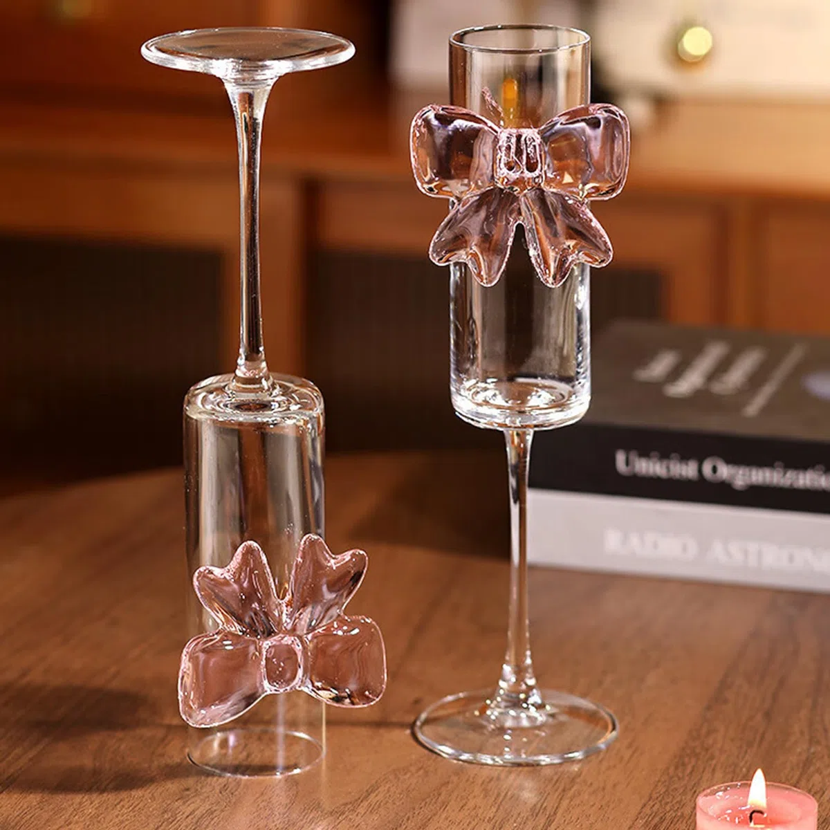 Kokett-160ml Glasbecher, rosa Schleife, Champagner, klare Gläser, Wein, Cocktails, Gläser für Zuhause, Bar, Hochzeit, Brautparty, Junggesellinnenabschied, 2 Stück