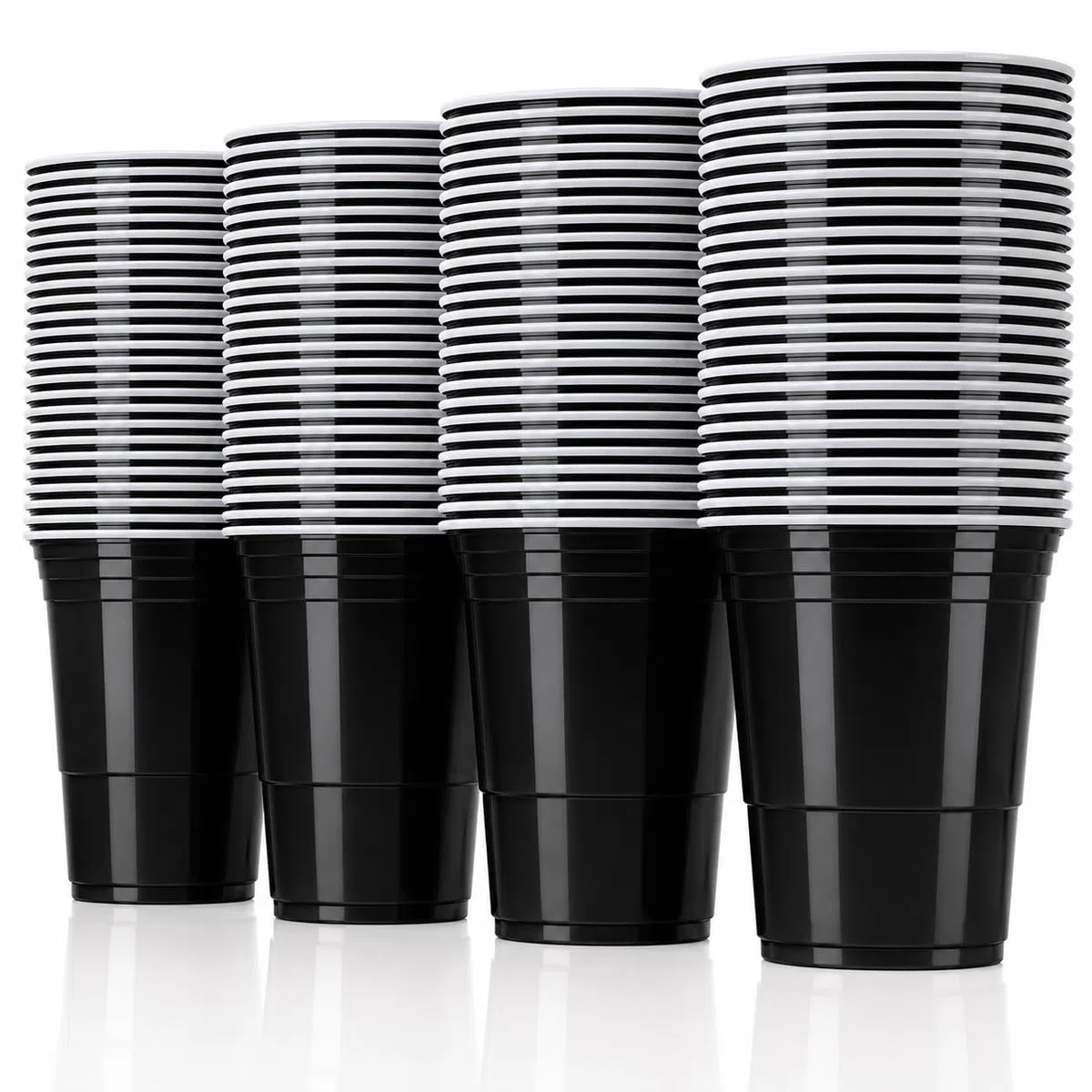 100 Partybecher schwarz | Wiederverwendbare Plastikbecher 12 cm | Lebensmittelechte Becher im 2x 50er Pack | Beerpong Becher für Festival, JGA, Gartenparty, Geburtstag & Trinkspiele