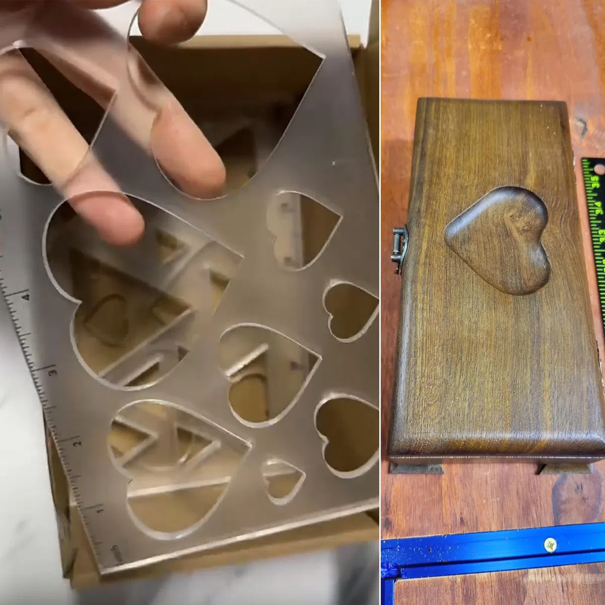 Dreiecks- oder Herz-Inlay-Vorlage in verschiedenen Größen, transparente Acryl-Schablone für Holzbearbeitungsbegeisterte und professionelle Inlay-Vorlage