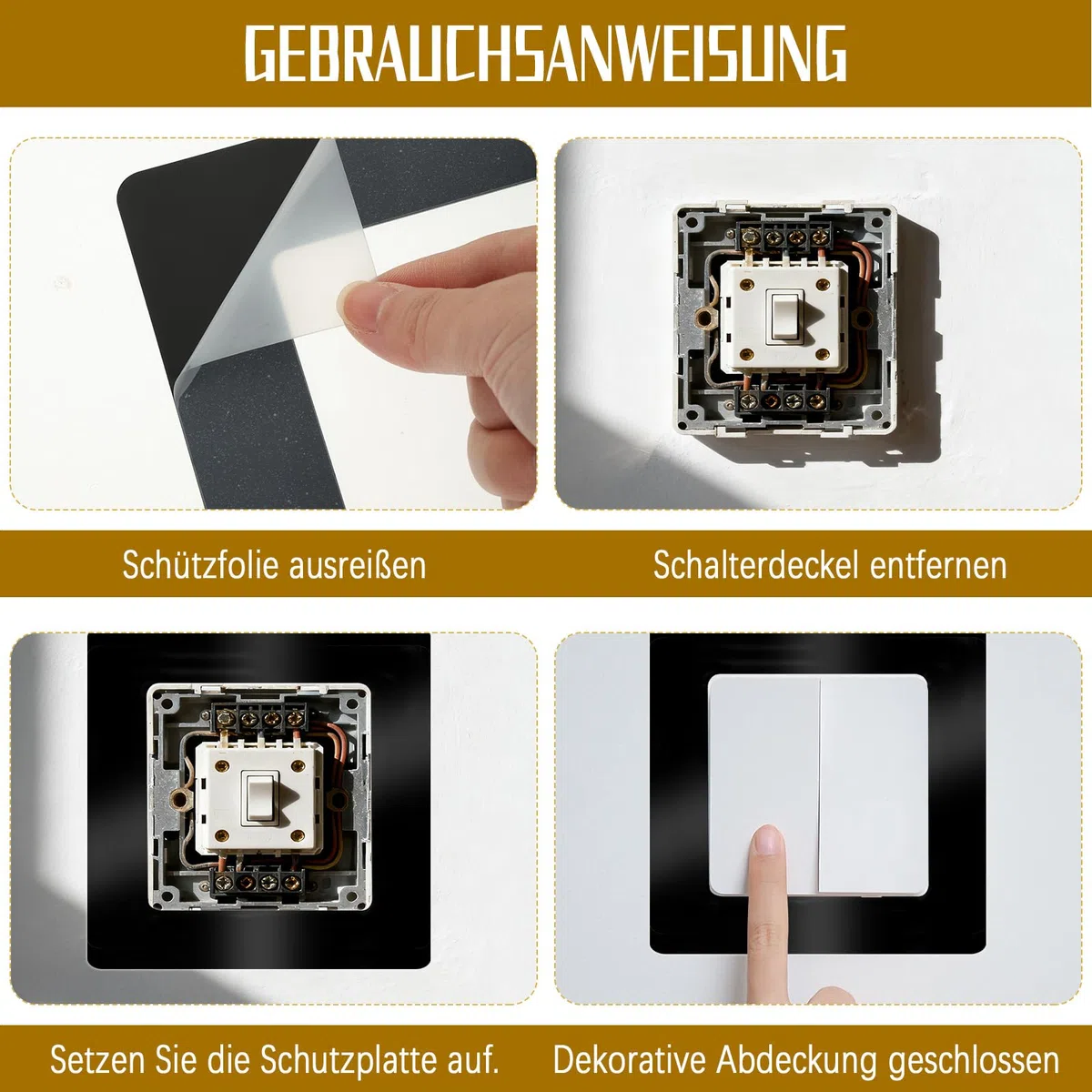 24 Stück Lichtschalter Schutz (1,5mm Extra Dickes Acryl) - Schwarzer Wandschutz gegen Fingerabdrücke, Tapetenschutz für Standard Steckdosen (18x Einfach + 6x Zweifach) - Waschbare Steckdosenblende