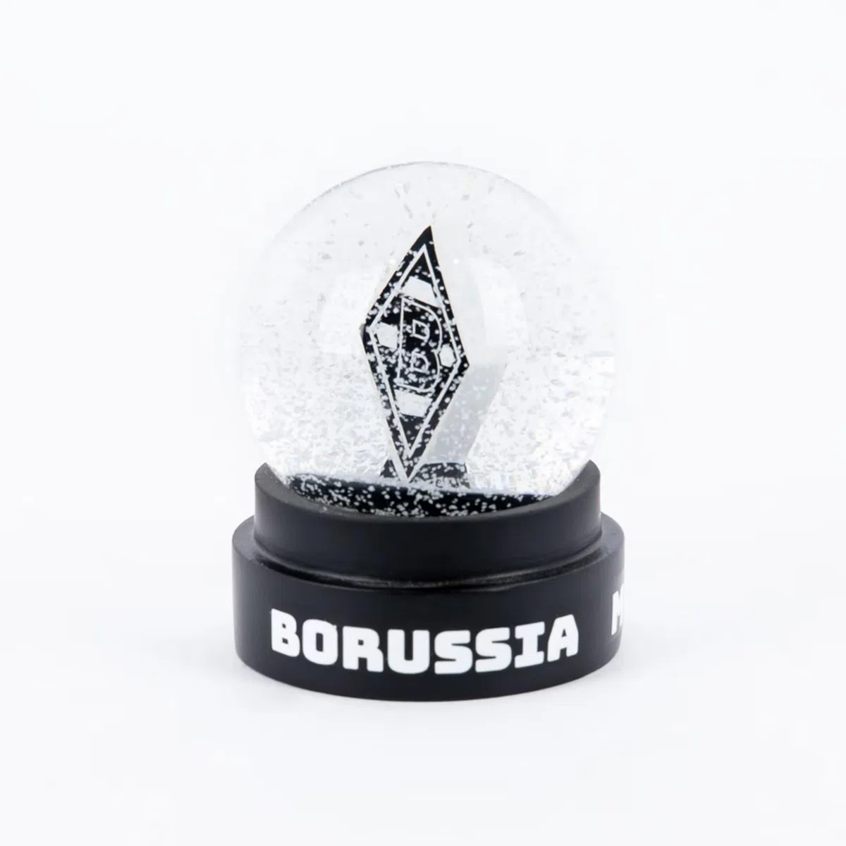 Borussia Mönchengladbach Schneekugel „Raute“ | Offizieller Fanartikel Fohlenshop | Mit Vereinslogo in Glaskuppel | Sockel mit Schriftzug | Weihnachtsdeko & Sammlerstück