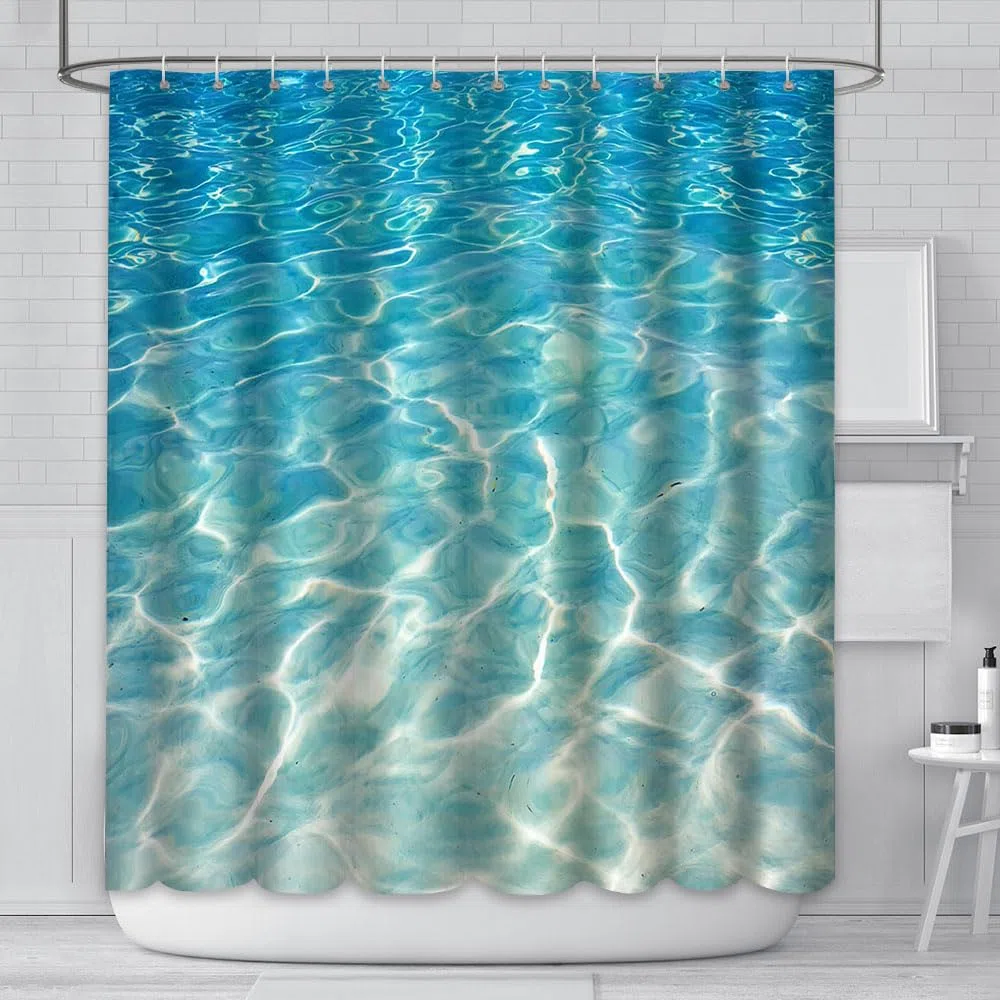 AIBIIN 180 x 180 cm Wasser-Duschvorhang für Badezimmer, Sommerurlaub am Strand, Pool, Meereswelle, Hausbadewannen, Vorhang-Dekorationsset mit 12 Haken