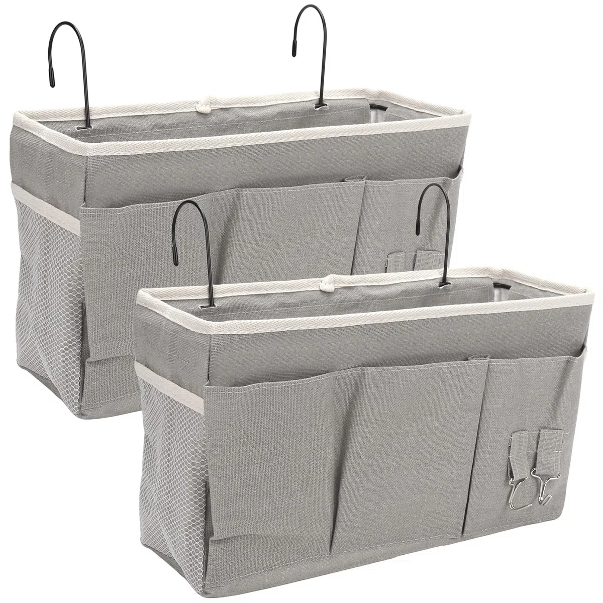 2 Pack Nachttisch-Hängeaufbewahrung Hängeorganizer mit 3 Fächern, Bett Organizer zum Einhängen, Hängende Aufbewahrungstasche, Betttasche fur Schule, Wohnheim, Camping (Grau)