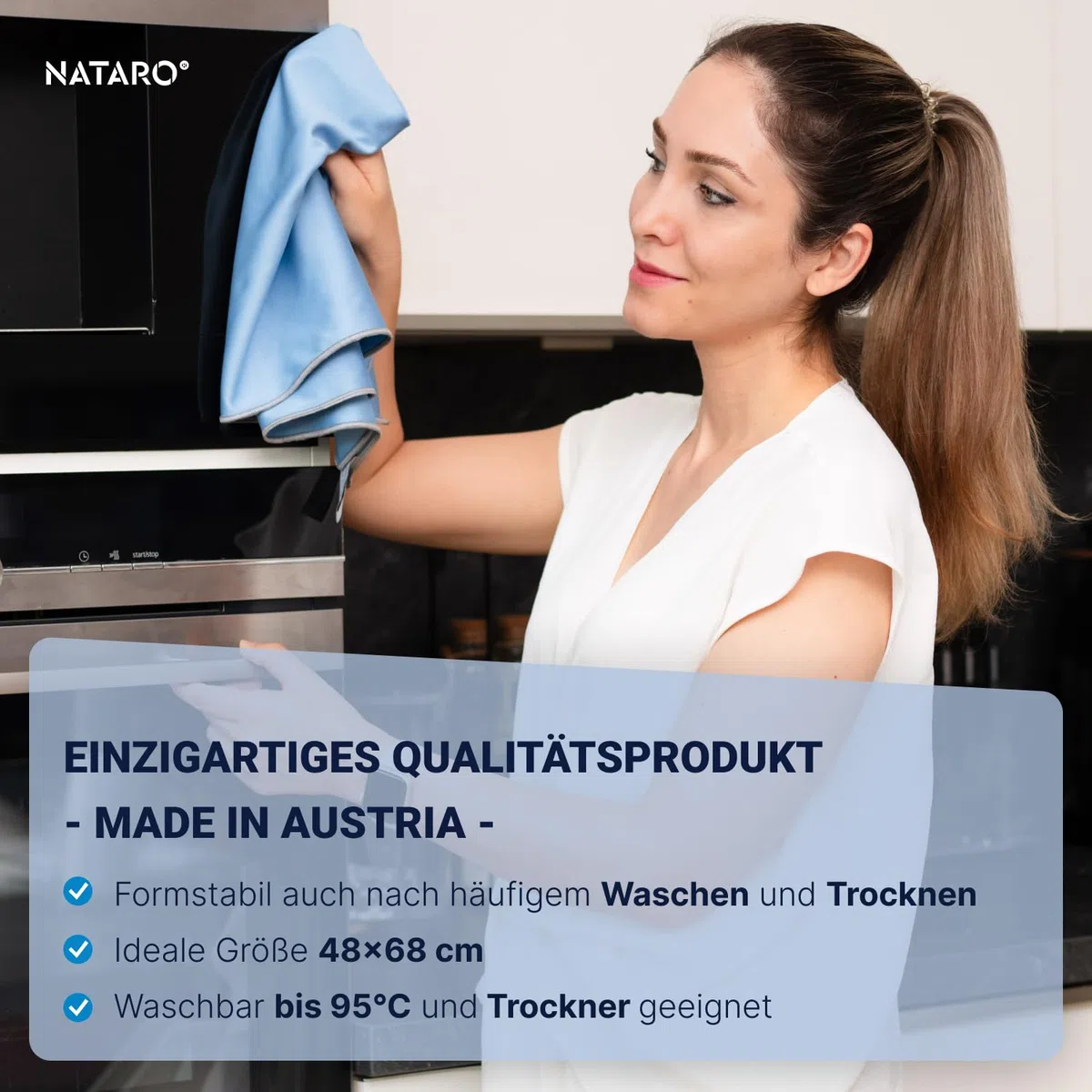 NATARO® 3 Stück Glanzzauber Microfaser Glaspoliertuch – Spiegeltuch – Made in Austria – 100% fusselfreies Poliertuch für Glas, Hochglanzoberflächen, streifenfrei, Mikrofaser, ca.48x68cm