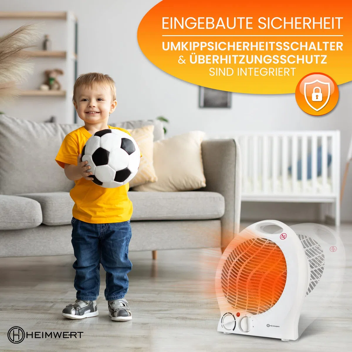 HEIMWERT Heizlüfter energiesparend 2000 Watt - Schnellheizer mit ENERGIESPARSTUFE und Tragegriff - Elektroheizung mit Thermostat und 2 Strom Heizstufen I 2in1 Kühlfunktion I 22x29x13 cm (weiß)