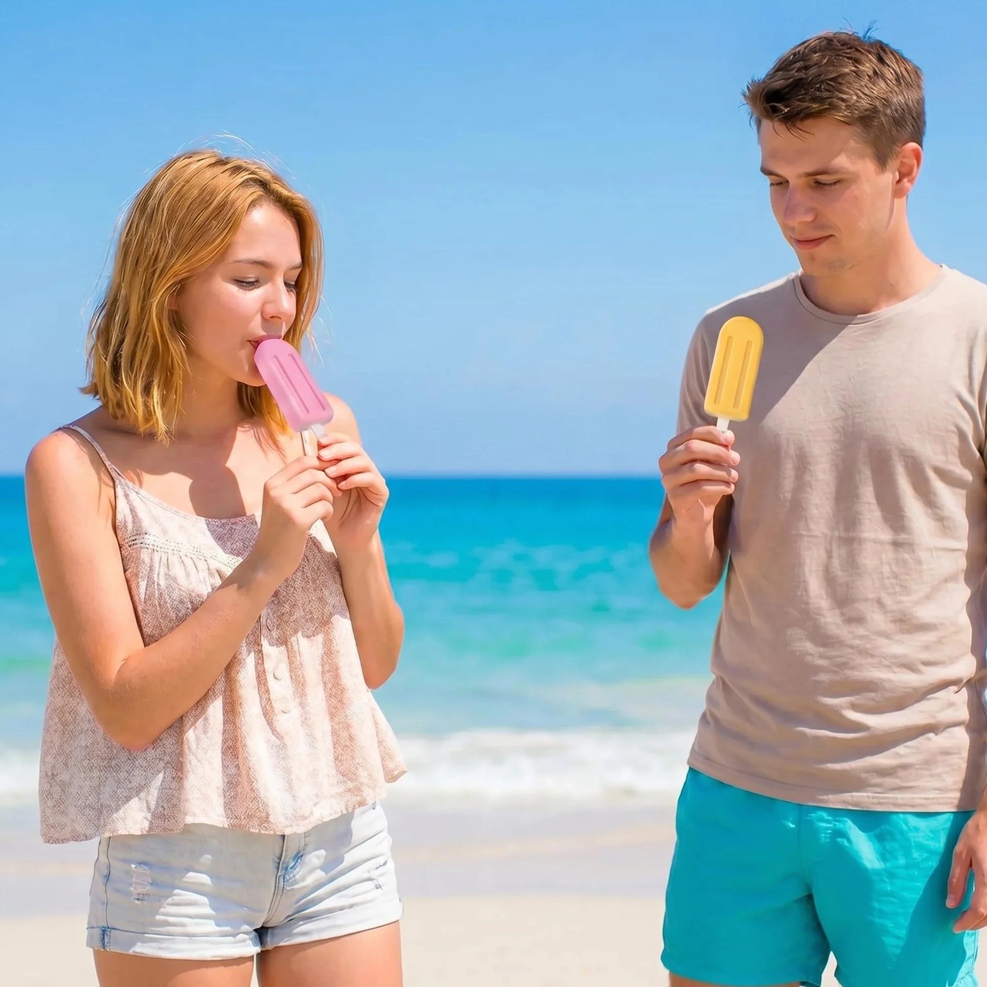 12 Stück Eisformen Silikon,Eisformen Eis Am Stiel Wiederverwendbar,Eis Am Stiel Form BPA Frei Rosa Grün Blau Gelb,DIY Popsicle Formen mit Deckel, Eiscreme Formen MEHRWEG