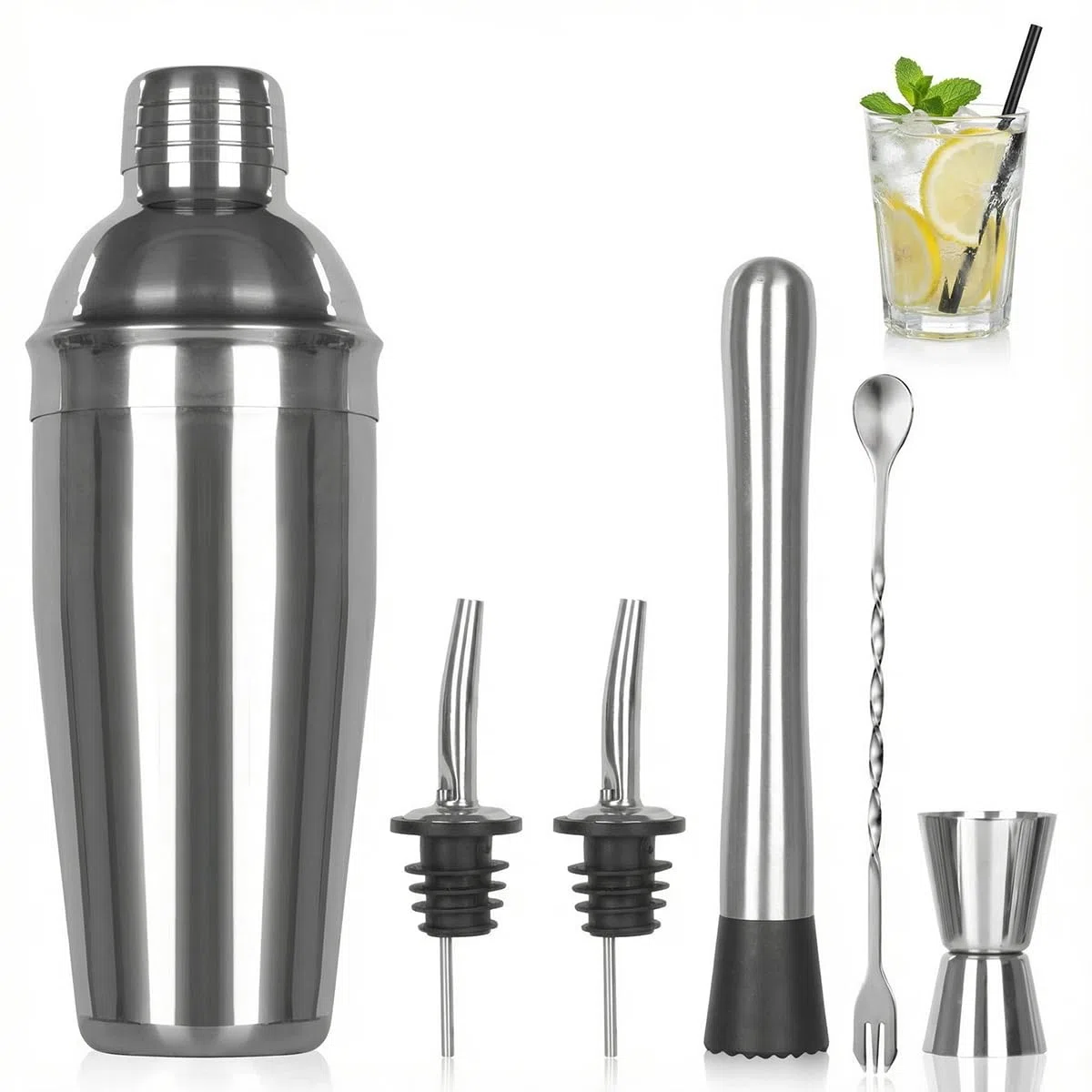 Cocktail Shaker Set,25oz cocktailshaker Glas,6 Stück Edelstahl Cocktails Mix Sets,Gin coktailshakerset Mixer,Coctail Barkeeper zubehör,coktailgläser Bartender kit,Bars Weihnachten Party,cocktailmixer