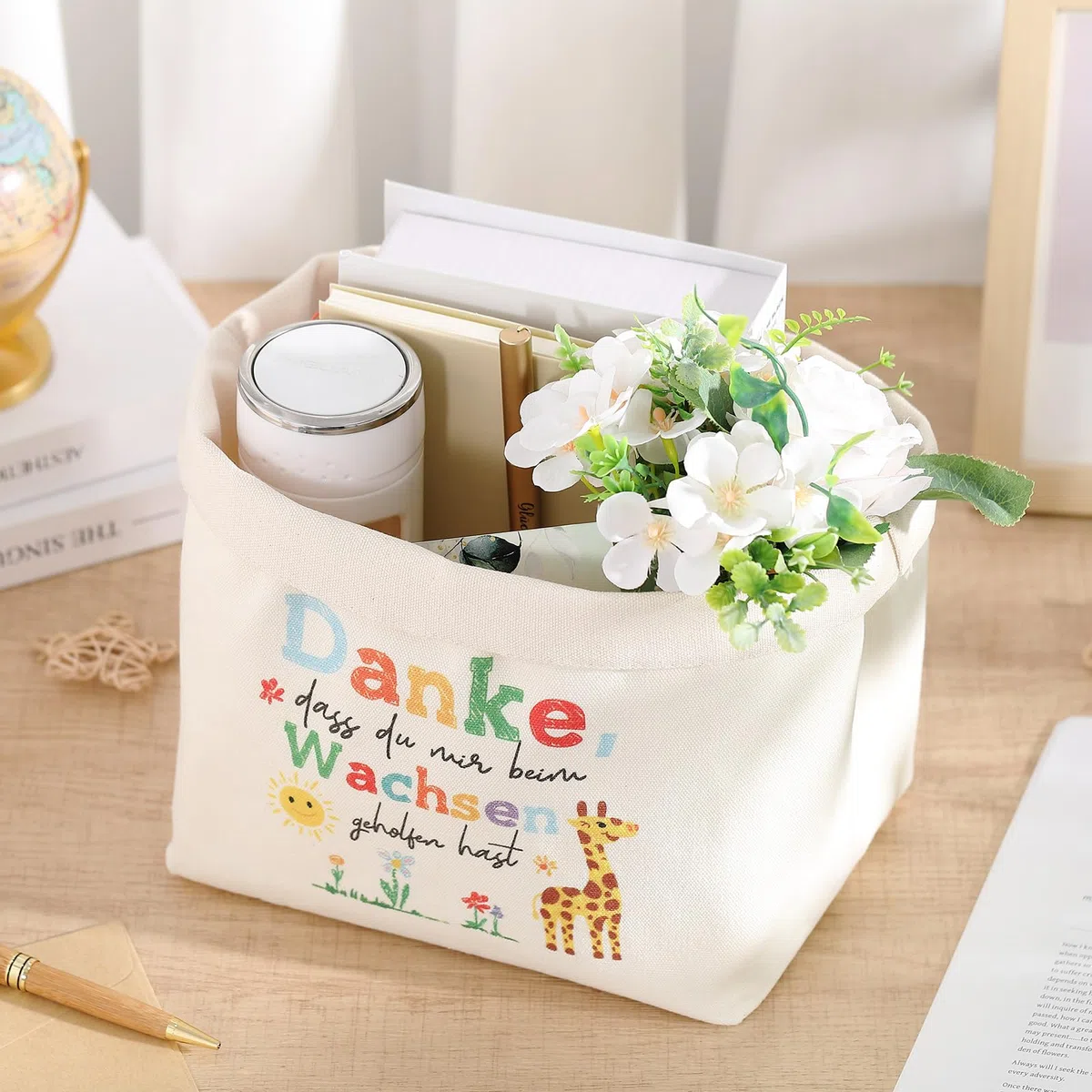Sinmoe Abschiedsgeschenk Lehrerin Brotkorb Stoff Danke, dass du mir beim Wachsen geholfen hast Geschenkkorb Leer Dankeschön Geschenk Verpackung für Erzieherin Kindergarten Lehrer Grundschule(Giraffe)