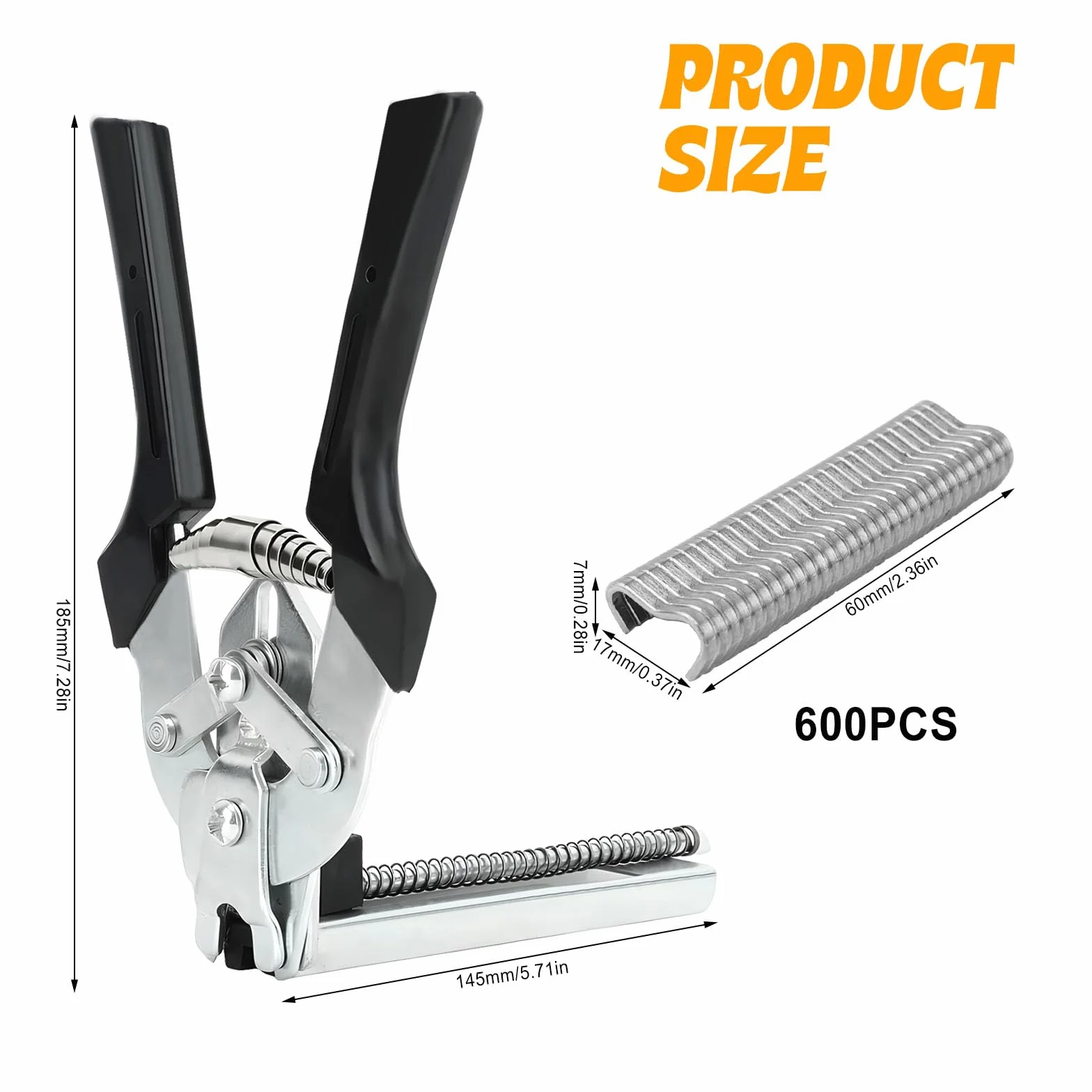 Wurstclipper Zange, Zaunzange mit 600 M-Clips, Hog Ringzange, Hog Ring Pliers, Nagelringzange, Drahtbefestigungszange, Hog Ring Zange