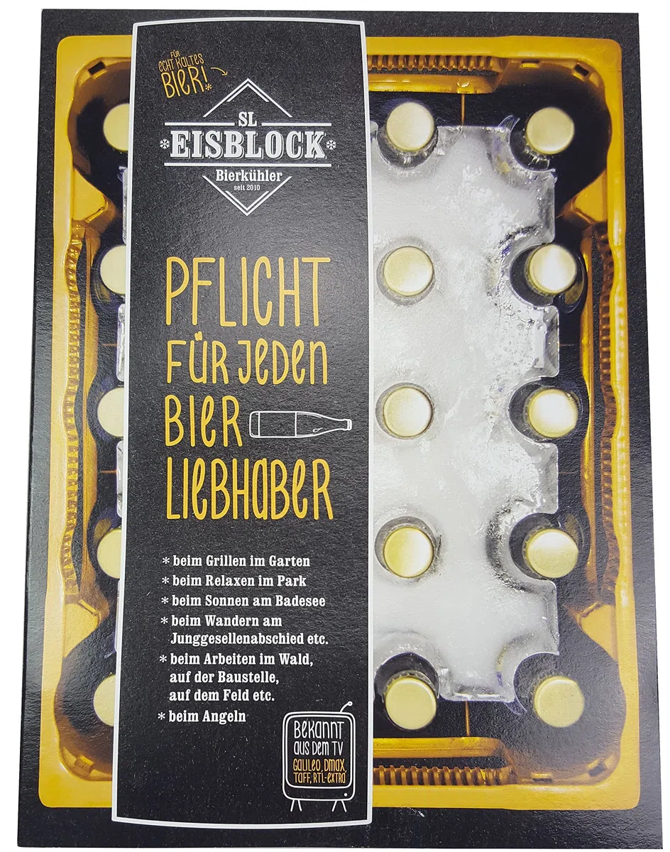Bierkühler, Getränkekühler 0,5 Liter Flaschen der SL-EISBLOCK Bierkastenkühler ist MADE IN GERMANY (Geschenkverpackung) Blau