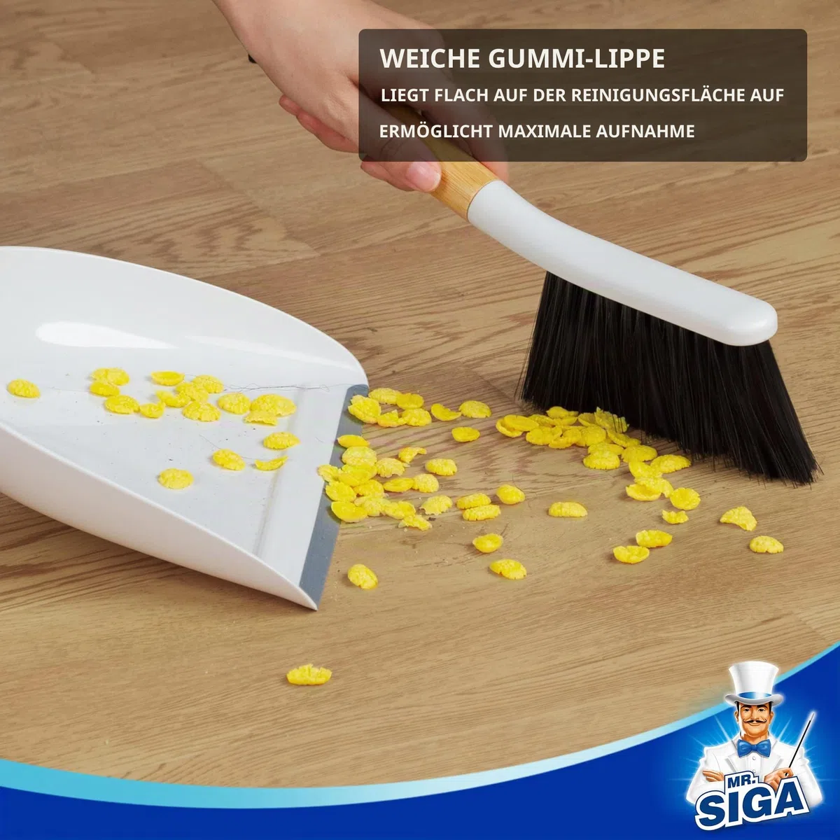 MR.SIGA Schaufel und Besen Set, Kehrblech und Handfeger Besen mit Kehrschaufel mit Bambusgriff, Kehrgarnitur für Haushalt