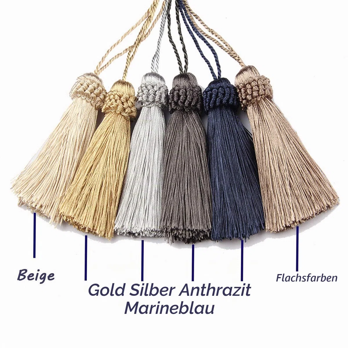 Set mit 8 eleganten Polyester-Quasten, bunte Bastelquasten, Charms, Schlüsselquaste, DIY-Zubehör (Gold)