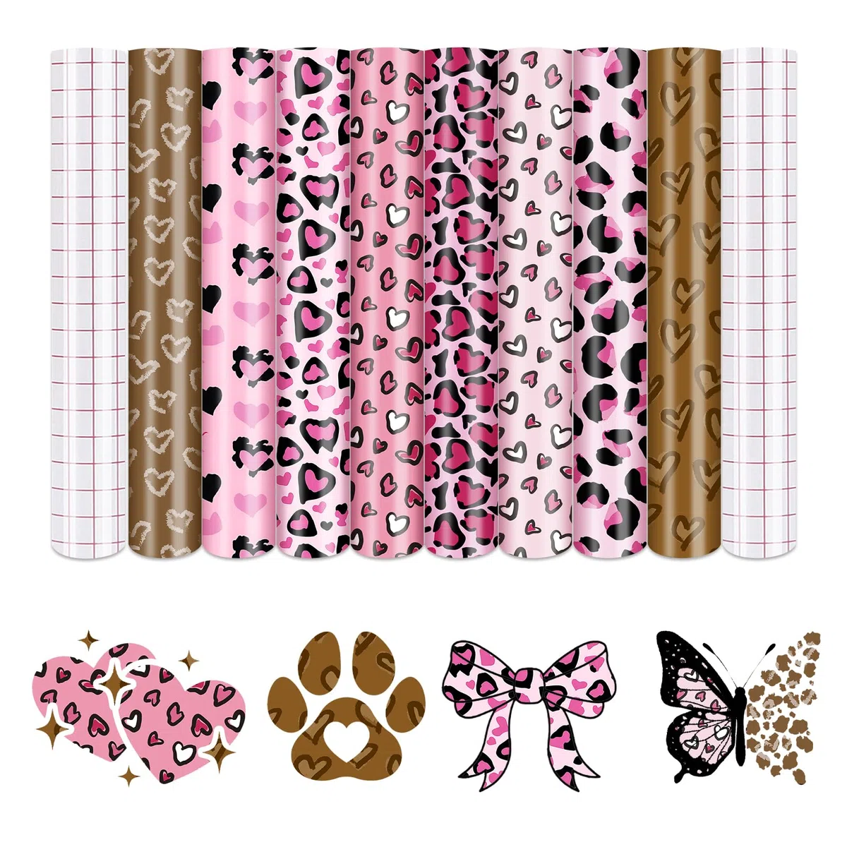 Leopard Print Valentine's Day Permanent Adhesive Vinyl - 8 Sheets Adhesive Sticker Water Proofing Permanent Vinyl for Crafts Vinyl Leopard Print Sticker