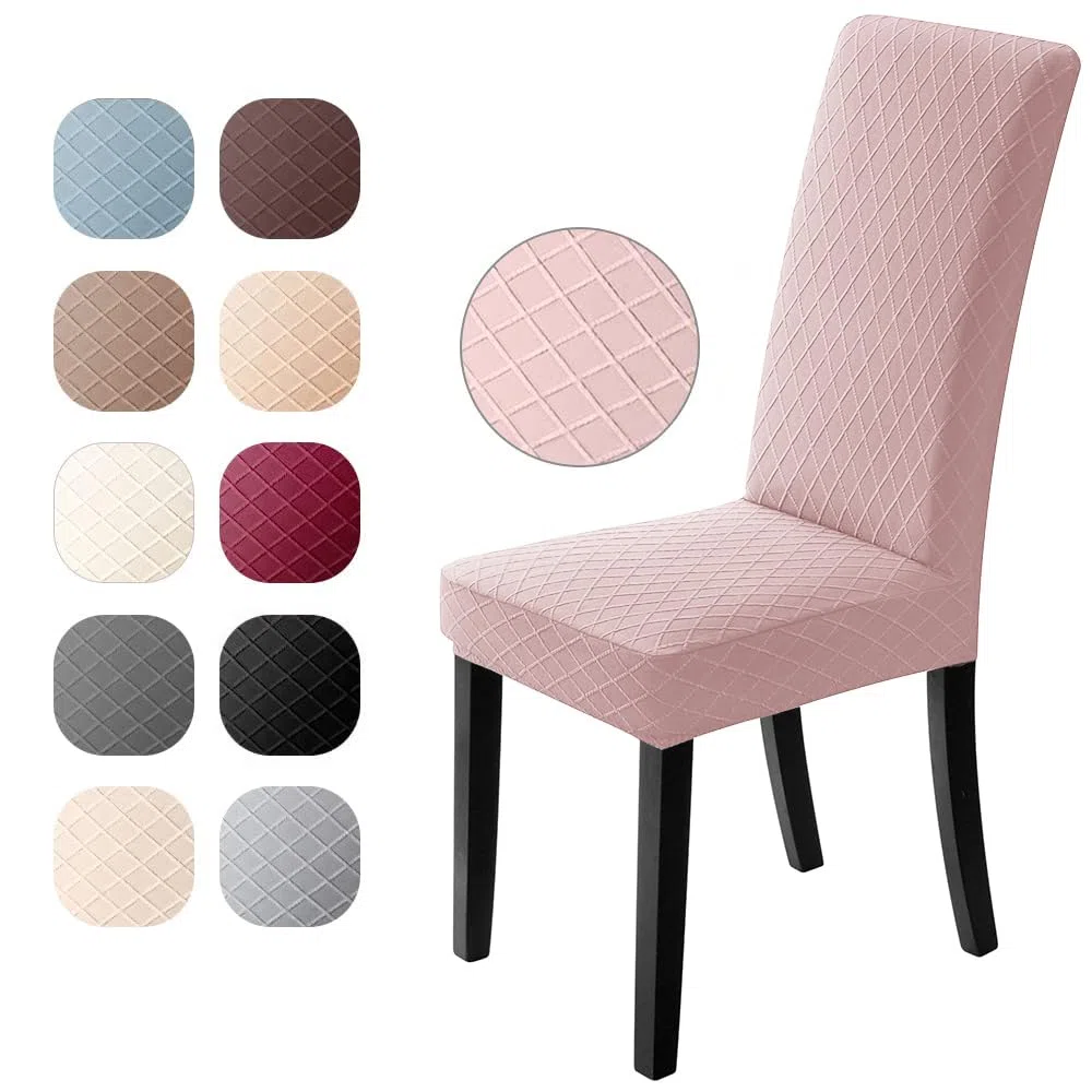 Stuhlbezüge Modern 4er Set Universeller Stuhlhussen Elastischer Stretchbezug, abwaschbarer Jacquard Bezug mit Rutschfestheit & Atmungsaktivität , Spannbezug ideal für Events und Deko Bankett (Rosa)