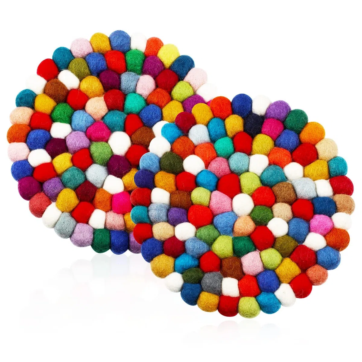 2er-Set runde Filz-Untersetzer handgefertigt in Nepal Mehrfarbig hitzebeständig Esstisch Schreibtisch als Wärmeisolierung Deko-Accessoire,Dekorzubehör(20 cm)