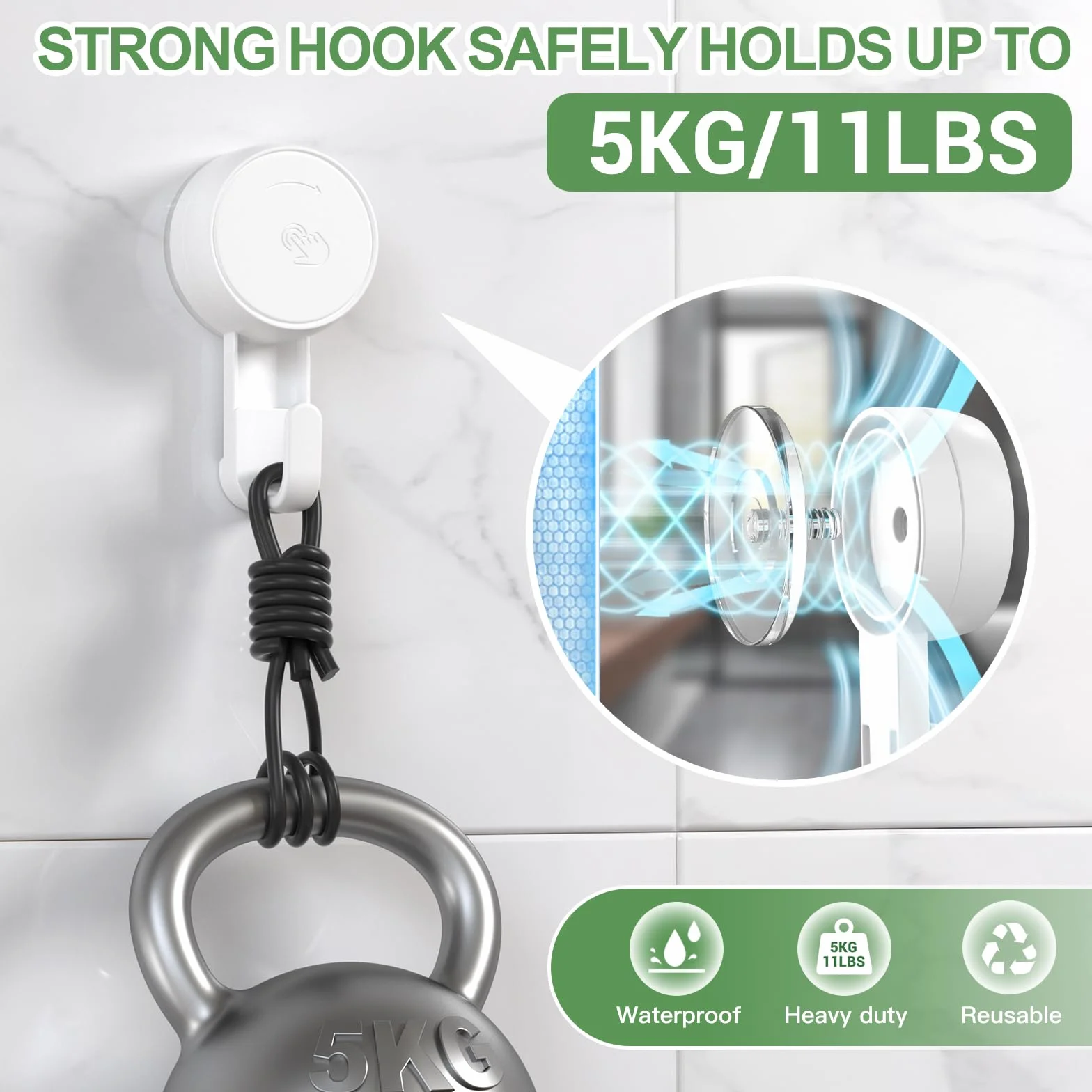 4-Pack Saugnapf Haken stark, Saughaken Bad Ohne Bohren, Max 5 KG, 1000 Mal Wiederverwendbar, Saugknöpfe mit Haken für Wand Handtuch Dusche Badezimmer Fliesen Tür Glas Küche Fenster | Max 5 KG, 1000 Mal Wiederverwendbar, Saugknöpfe mit Haken für Wand Handt
