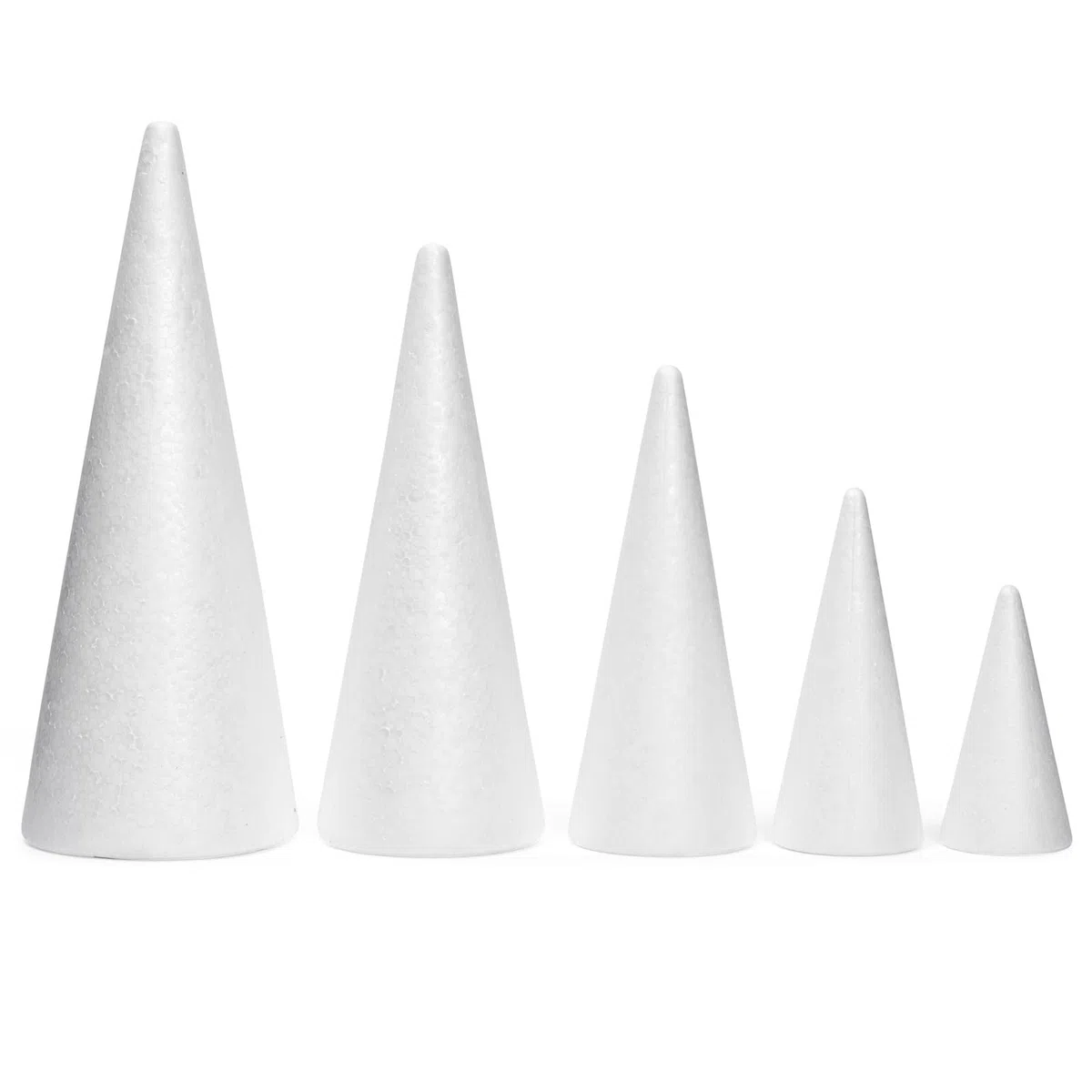Schaumstoffkegel zum Basteln, 5 verschiedene Größen für Bäume, Urlaubsdekorationen, handgefertigte Zwerge (weiß, 10, 15, 20, 25, 30 cm)