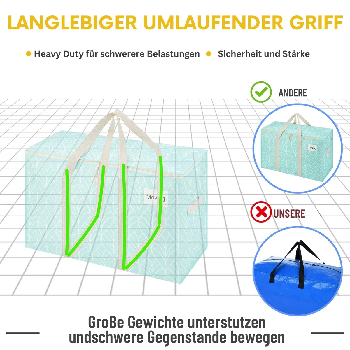 VENO 102 Liter Große Aufbewahrungstasche, Aufbewahrungsbox mit Deckel, Starke Griffe Umzugstaschen mit Reißverschlüssen, Alternative Umzugskartons, Faltbare Kleideraufbewahrung (Immergrün, 2er Pack)