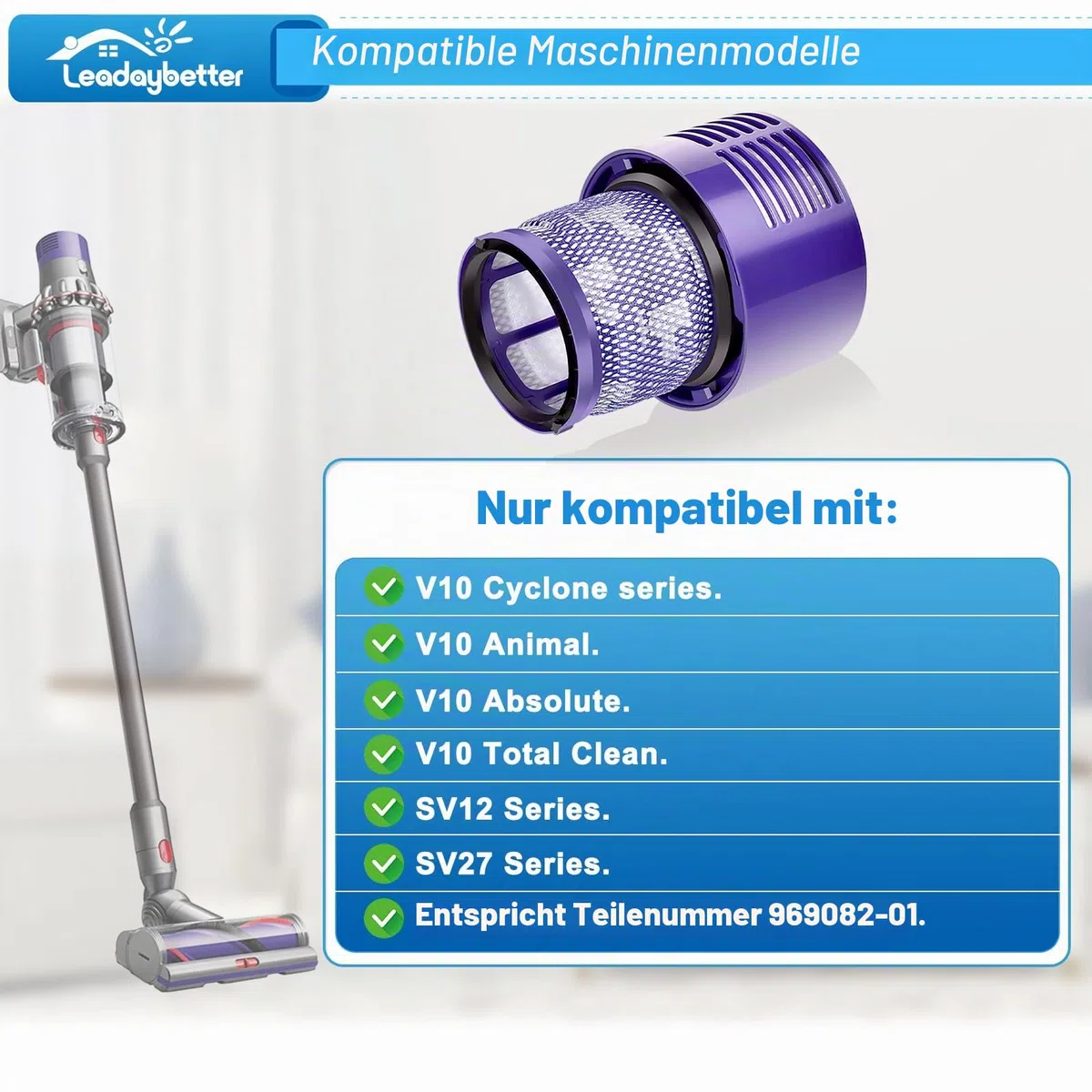 4 Stück Ersatzfilter für Dyson V10 SV12 Cyclone Animal Absolute V10 Total Clean Akku Staubsauger Ersatzteil,V10 Motörhead Hepa Filter mit Reinigungsbürste Ersetzen Sie # DY-969082-01