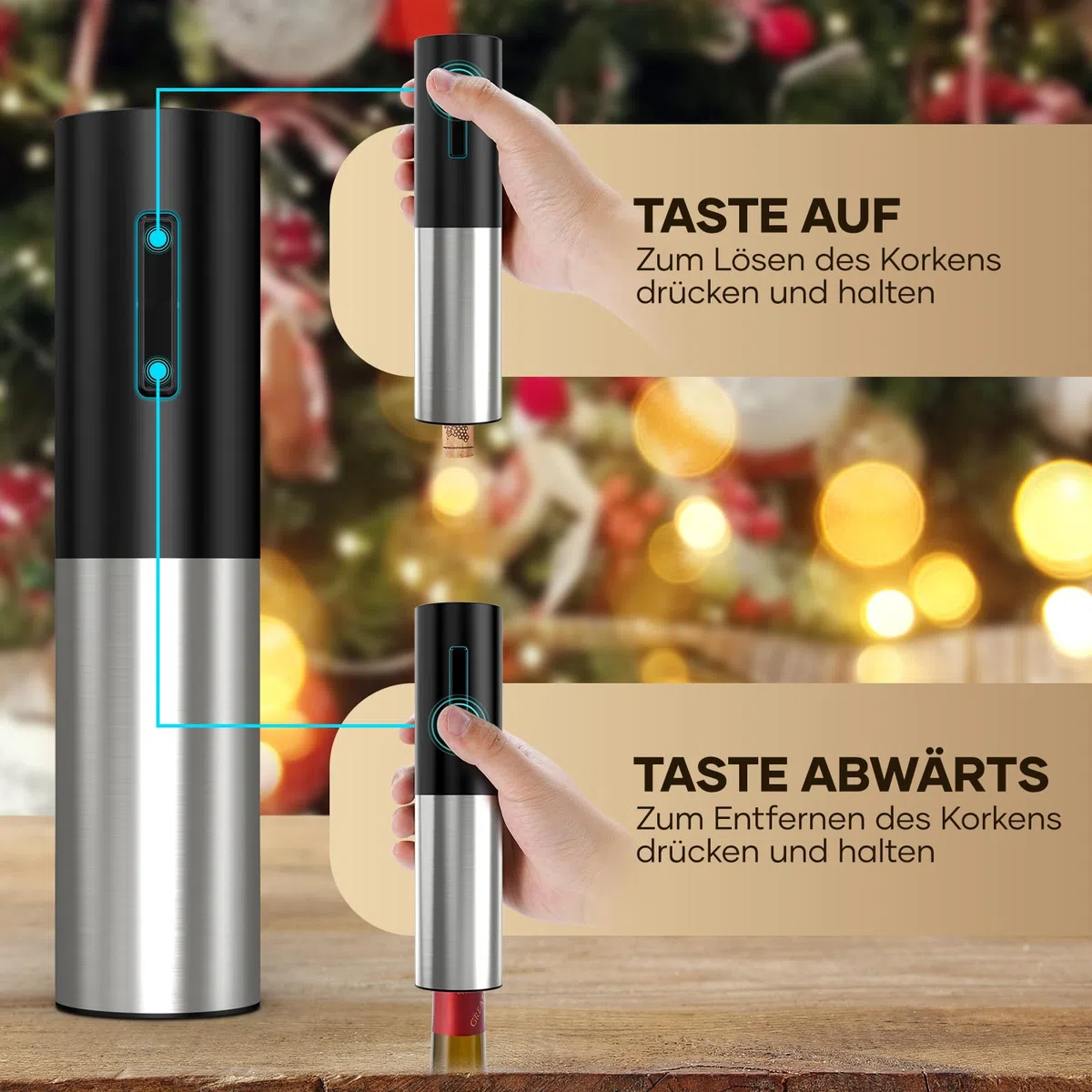 Korkenzieher Elektrisch, Assark Weinflaschenöffner Set, Automatischer Flaschenöffner, Geschenkidee Weinflaschenöffner, Korkenzieher Wein mit Folienschneider, USB-Kabel, Vakuumstopfen und Weinausgießer